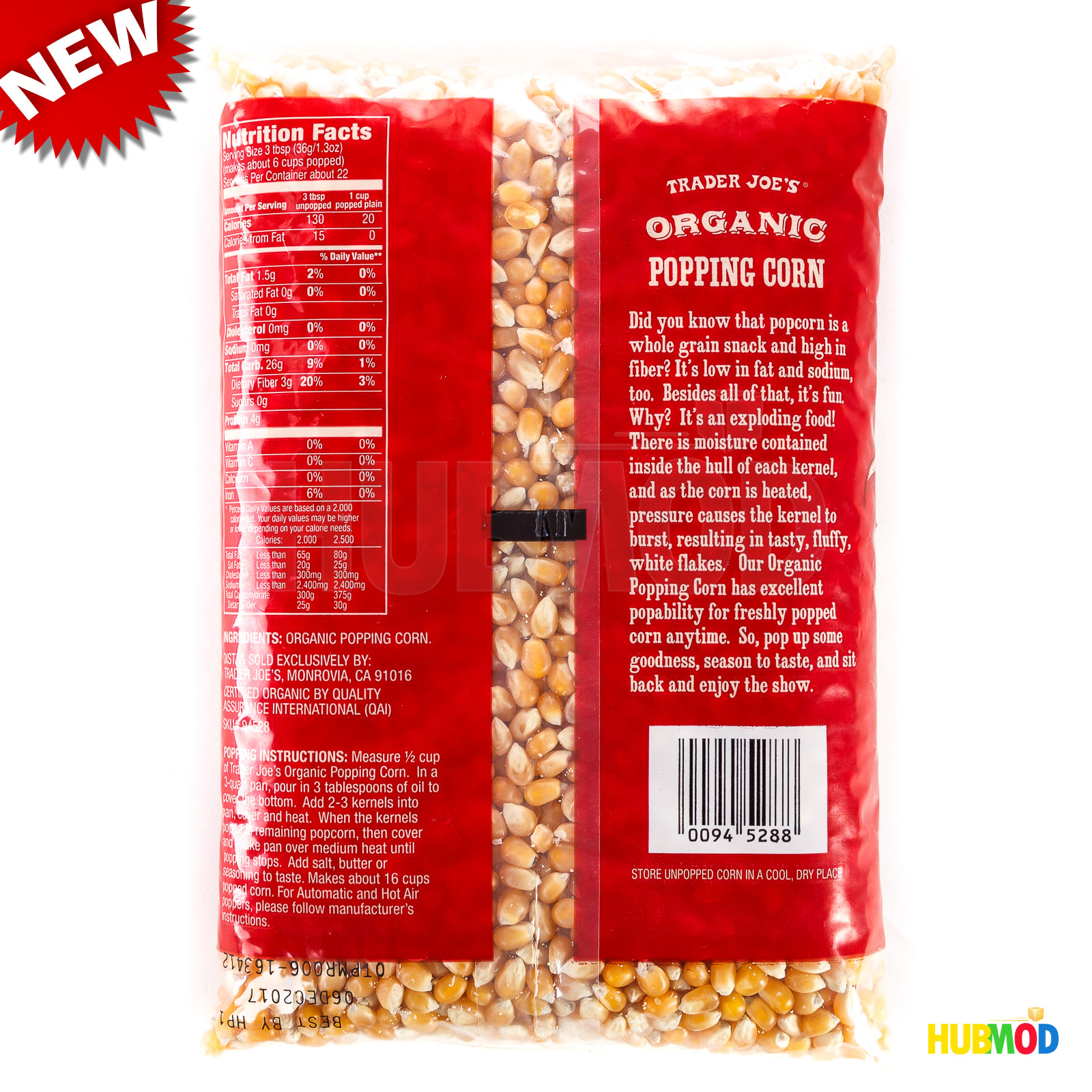 Trader Joes Joe's Organic Popping Corn 28 oz / 1 lb 12 oz Popcorn
