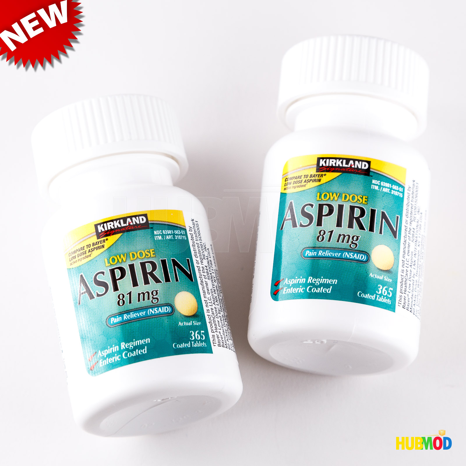 2 x New Kirkland Low Dose Aspirin 81mg Pain Reliever 365 Tablets (Total