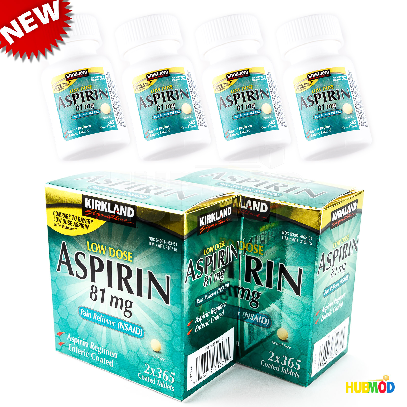 Kirkland Low Dose Aspirin Enteric Coated Tablets 81mg 365 Tablet x 4