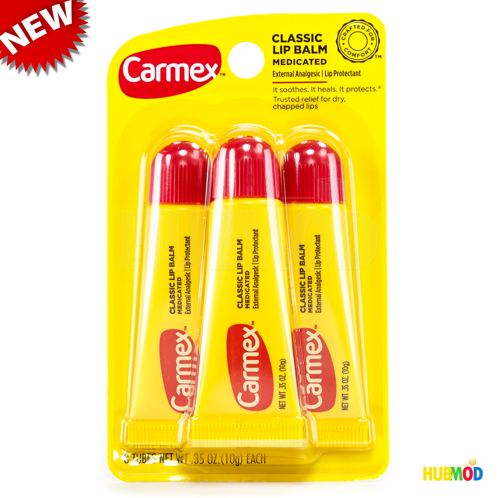 3 Carmex Classic Lip Balm Medicated .35 oz Tube Original Soothing