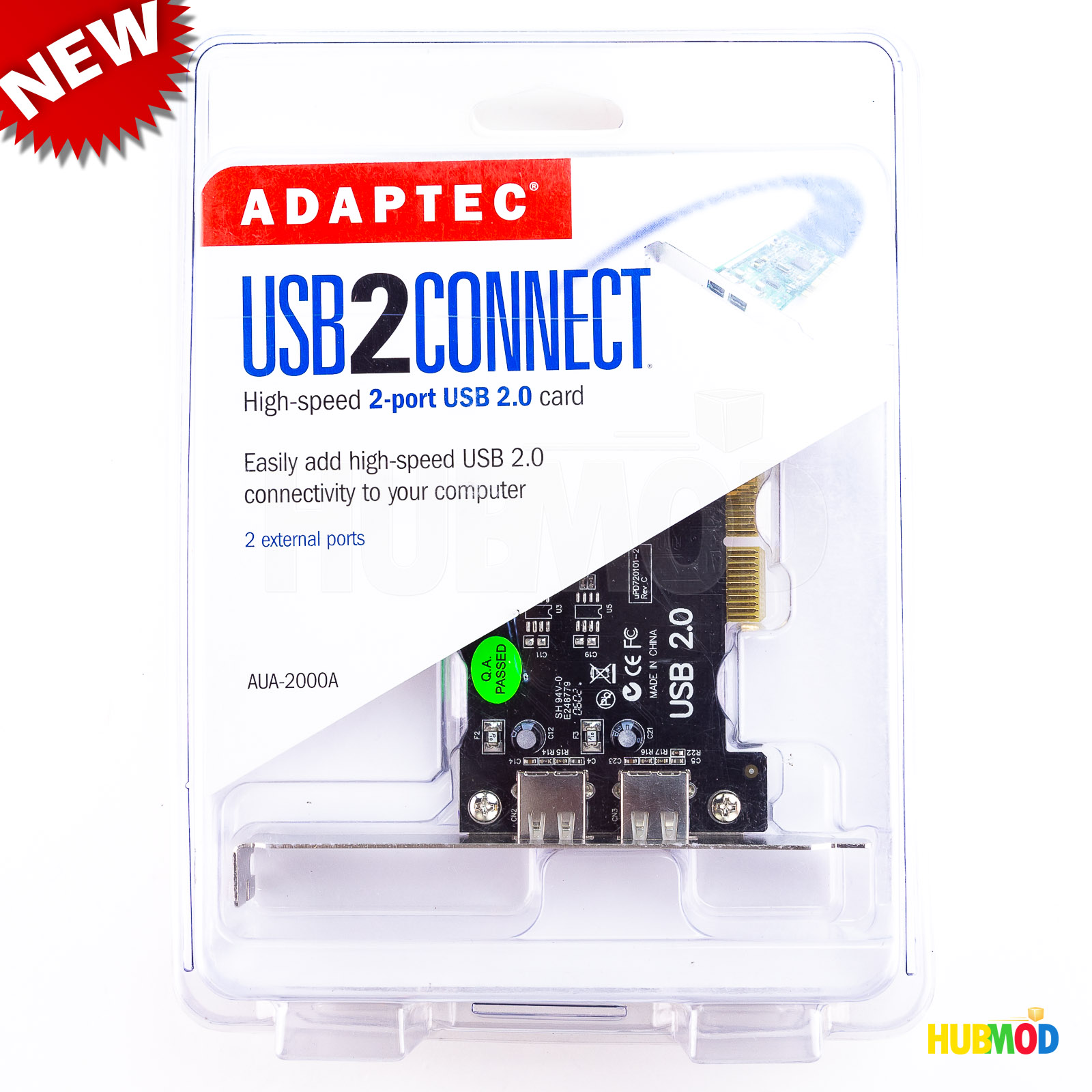 Adaptec AUA-2000 USB 2 Connect 2-Port USB PCI Card Expansion for PC /& MAC NEW