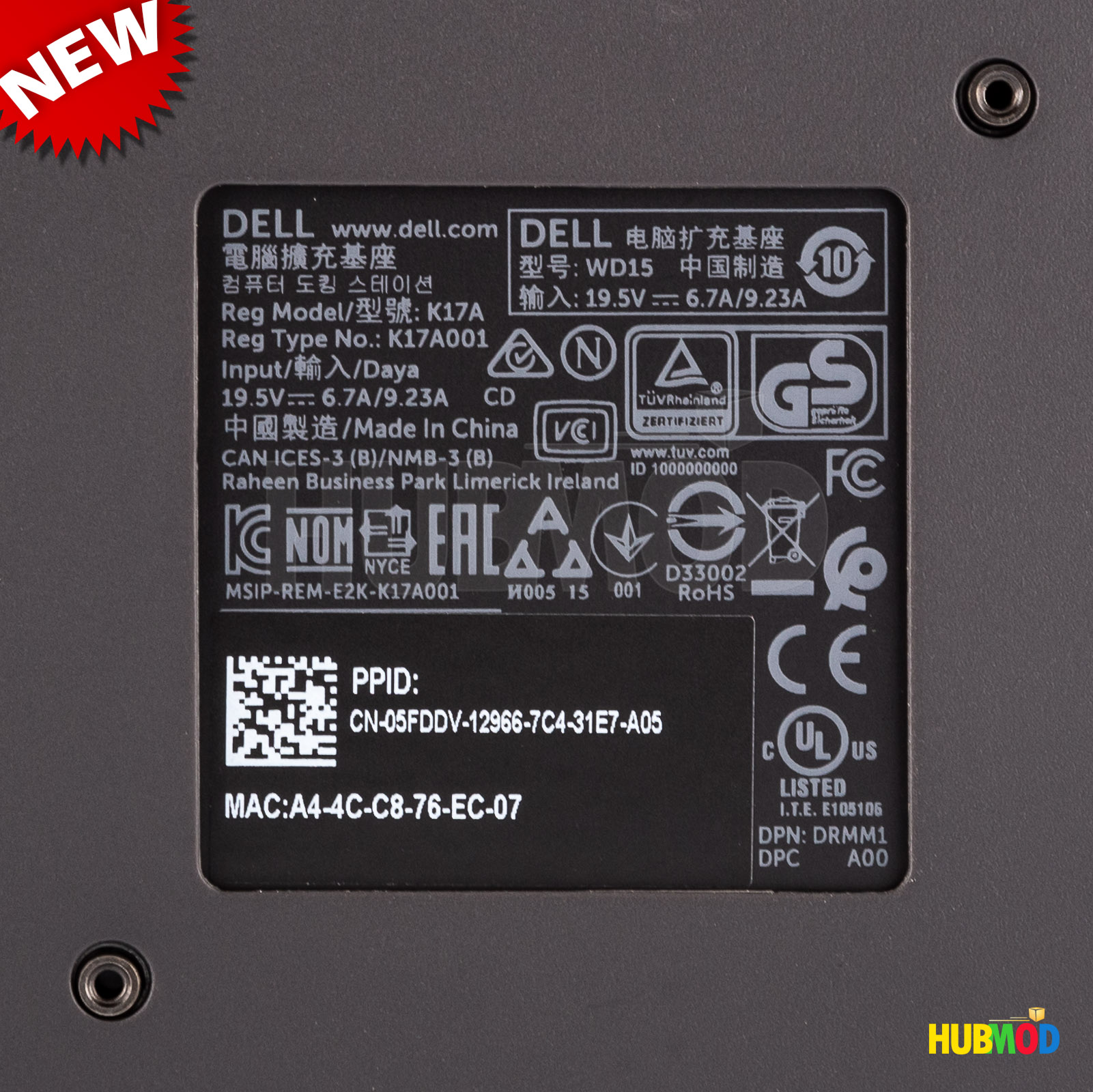 DELL WD15 K17A USBC TypeC 4K Docking Station +180W AC Power Supply