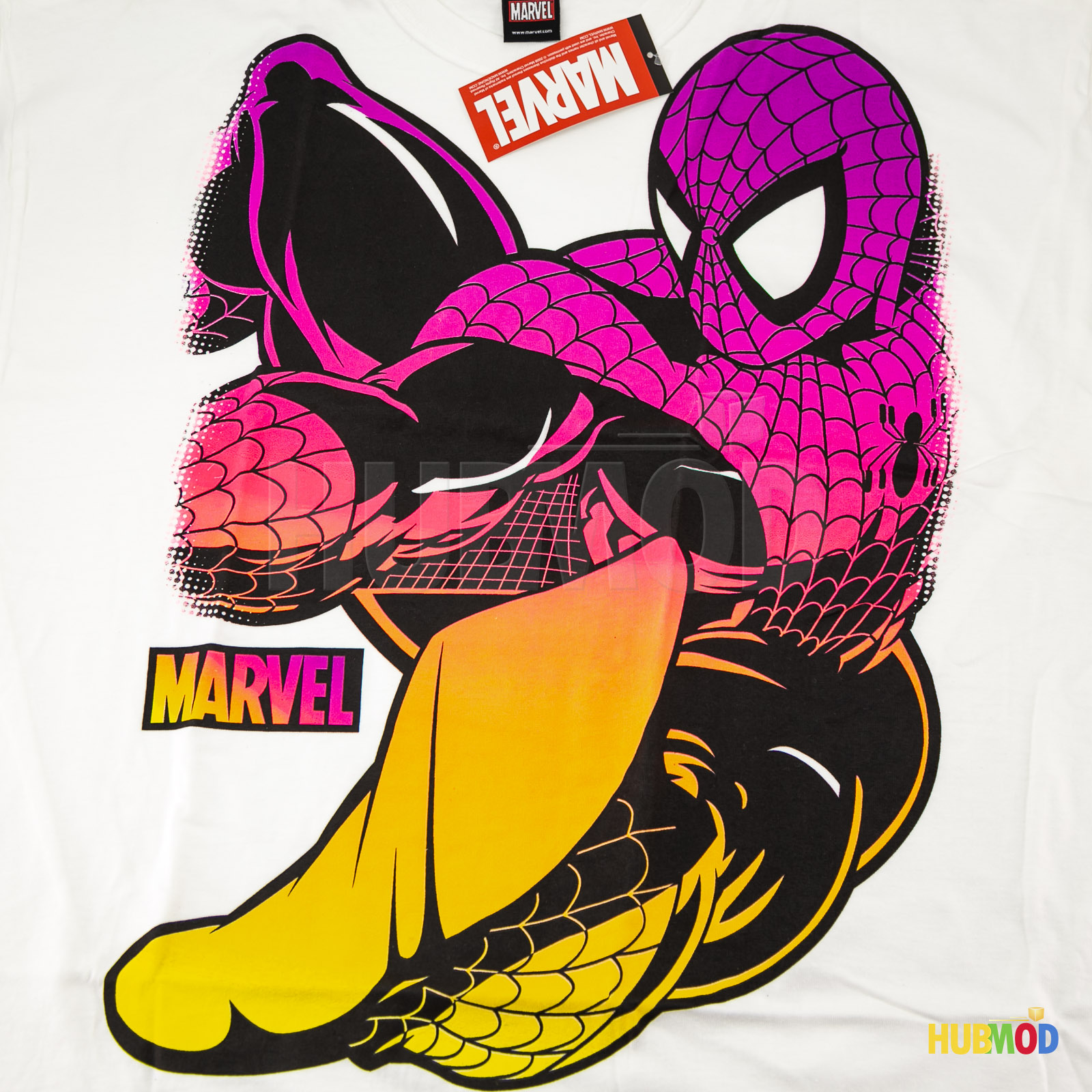 Popgear Marvel Comics Spiderman Gemetzel Damen-Boyfriend Fit T-Shirt Weiß Camiseta De Corte, L Para Mujer