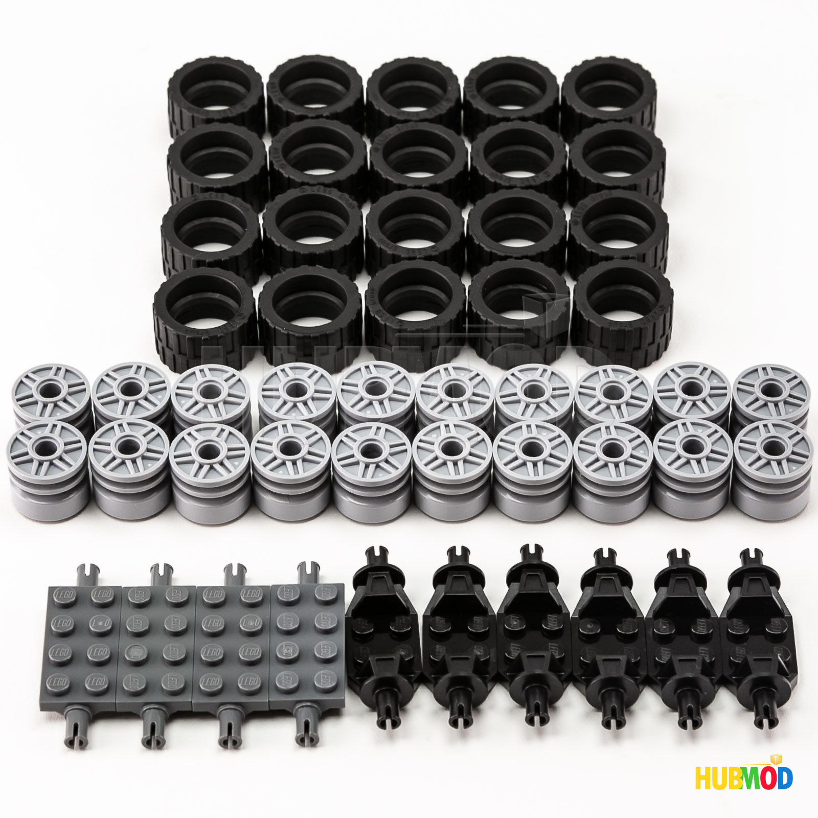LEGO 24X14mm Tire Rim Wheel and Technic Axles Set Lot Truck Car