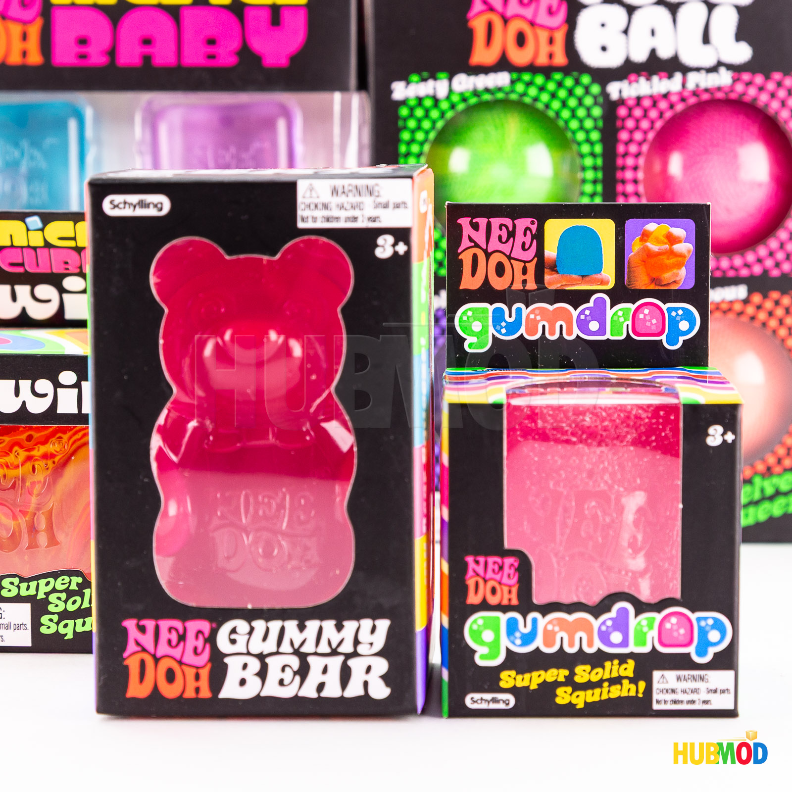Lot of 8 Needoh Nee Doh Pink Gummy Bear Gumdrop Nice Cube Swirl