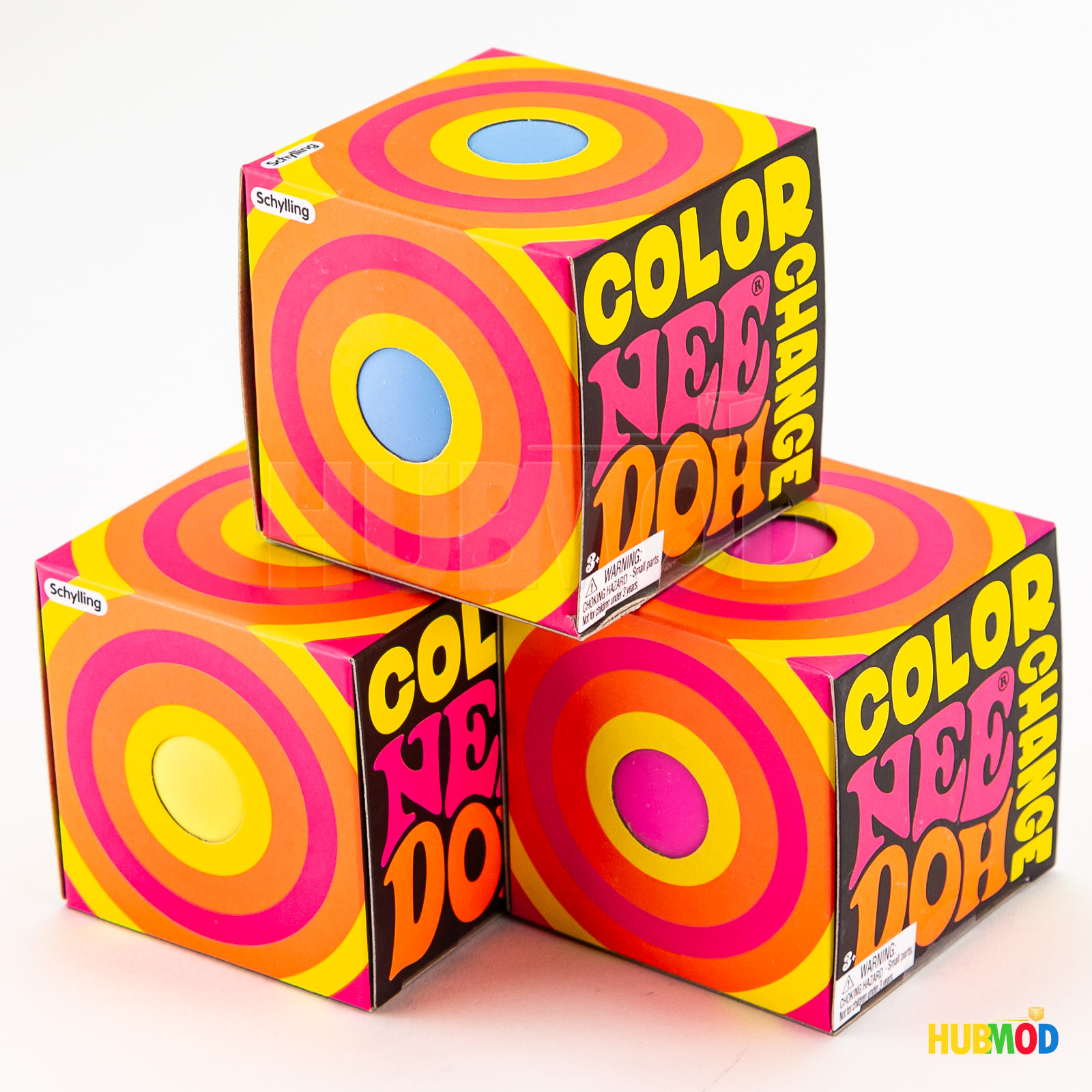 Lot of 3 Nee Doh Color Change Squish Stress Ball Pink Blue Yellow