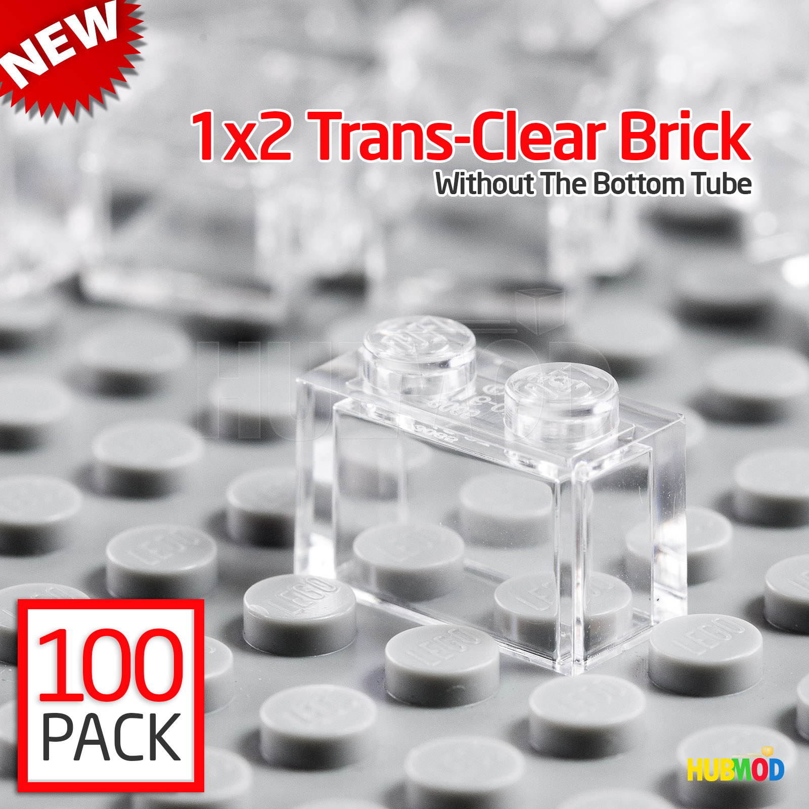 GENUINE LEGO PART 3065 Trans Clear Brick 1x2 w/o Bottom Tube 100PACK
