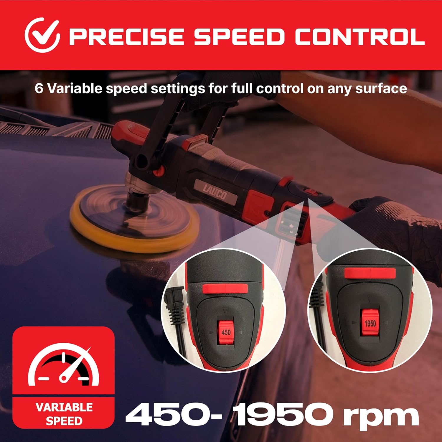 LAUCO Rotary & Gear Driven Orbital Polisher with 6-Inch Pad - Produktbild 4