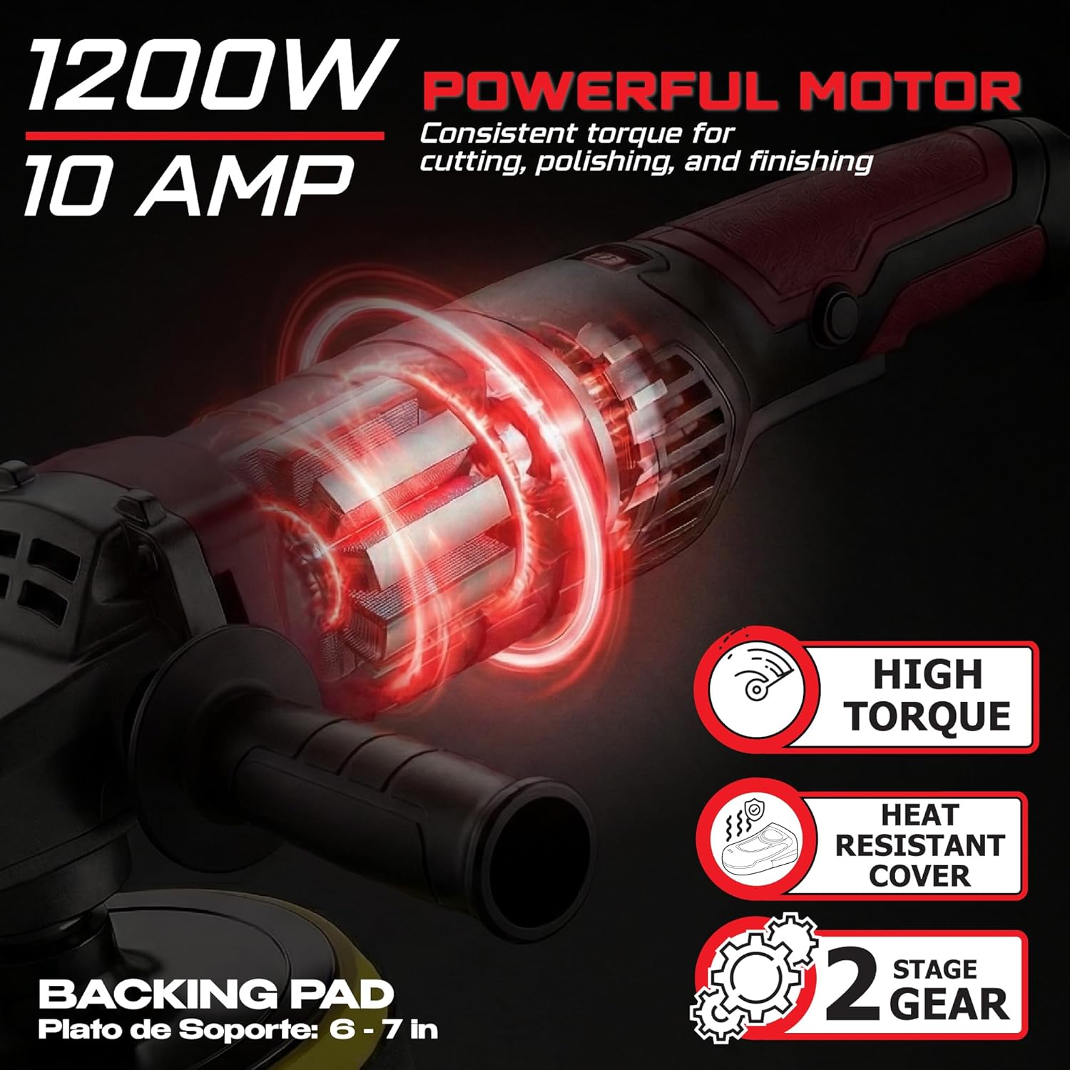 LAUCO Rotary & Gear Driven Orbital Polisher with 6-Inch Pad - Produktbild 1