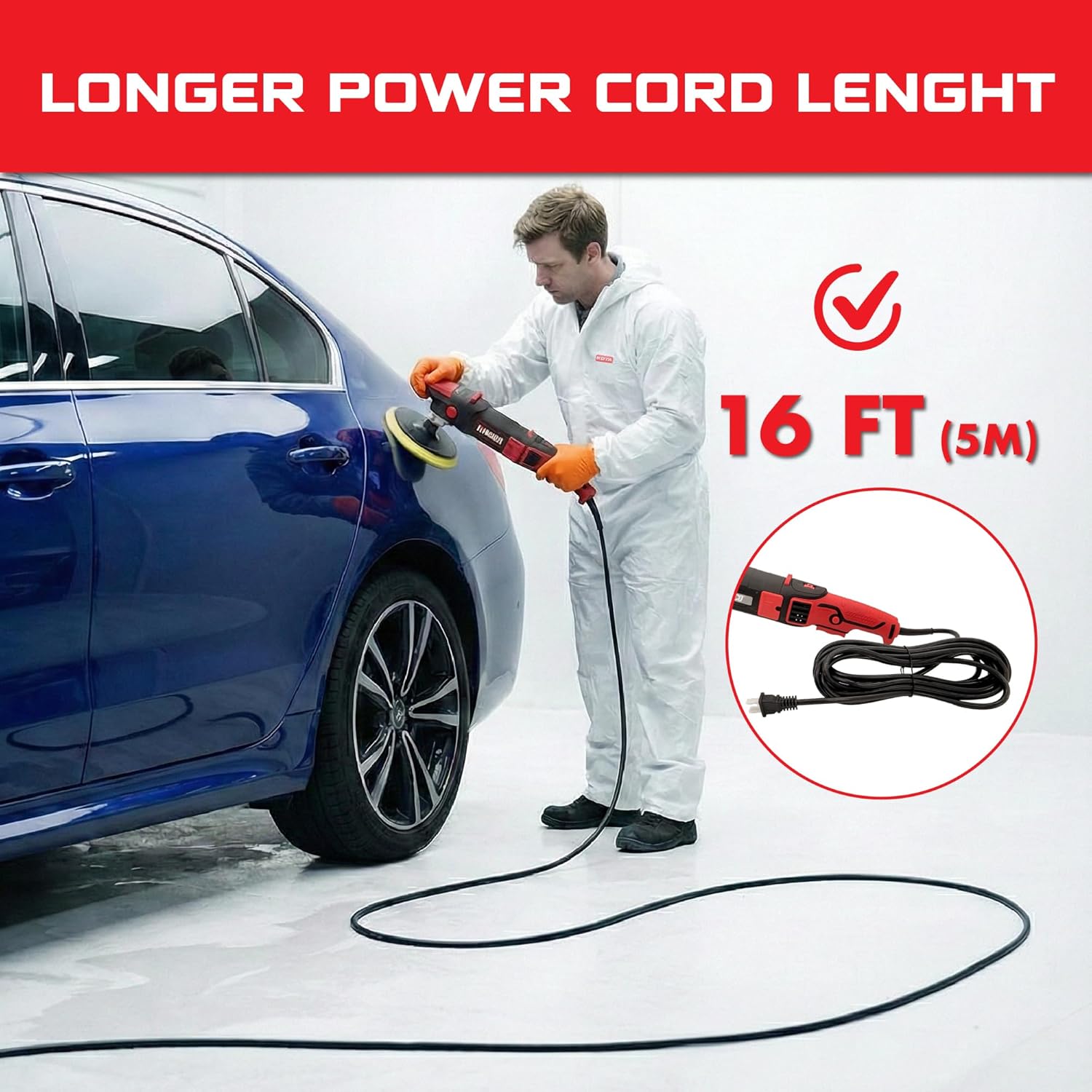 LAUCO Rotary & Gear Driven Orbital Polisher 1200W - 1000W with 6-Inch Pad