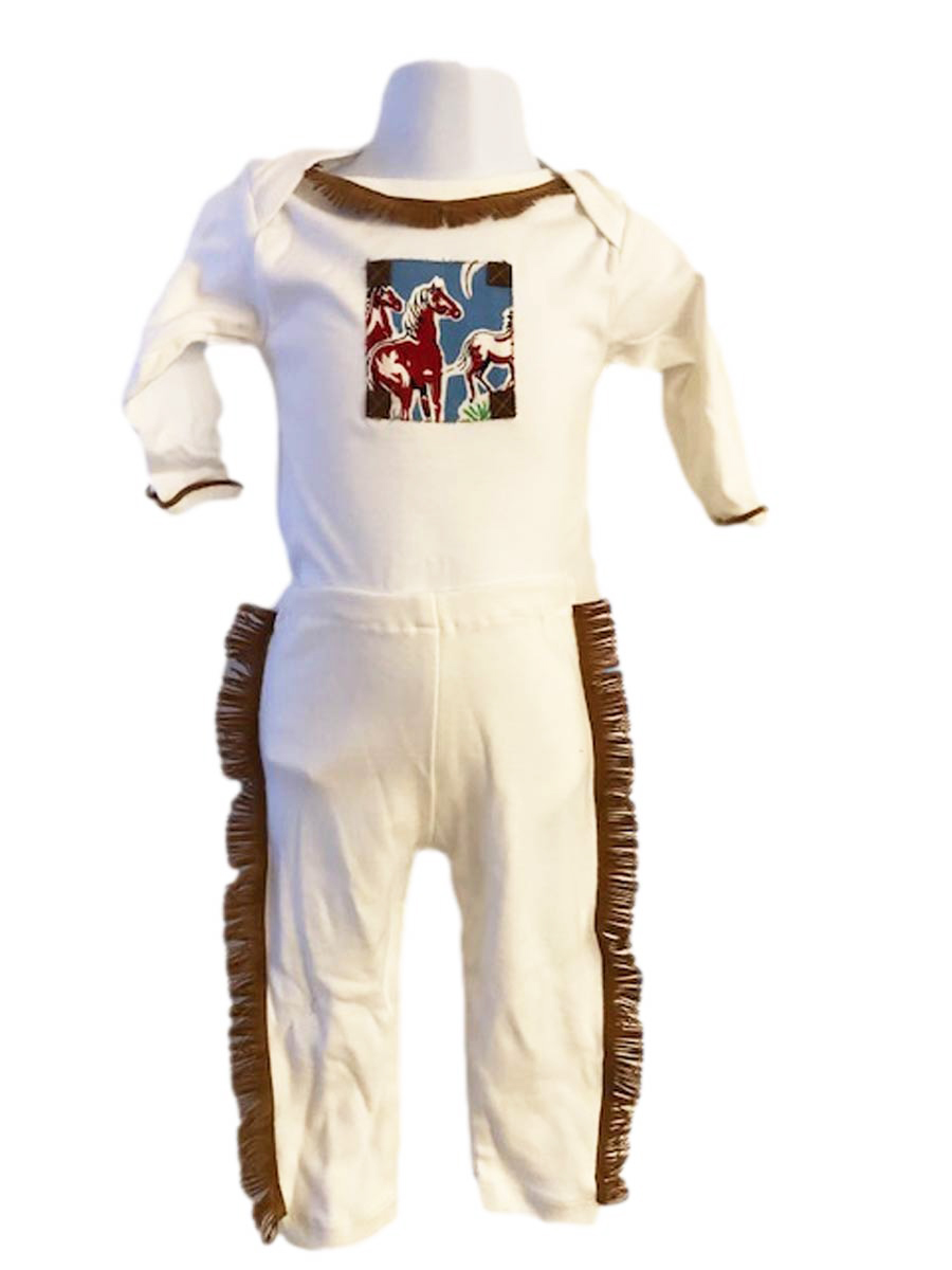 Western Theme Long Sleeve Baby One Piece and Pants with Fringe