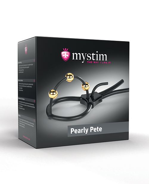 Mystim Pearly Pete Corona Strap w/Gold Balls – Black