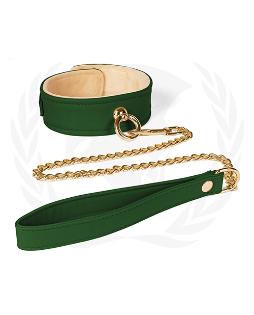 Spartacus Plush Lined PU Collar & Chained Leash – Green