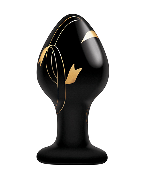 Secret Kisses 3.5&Prime; Handblown Glass Plug – Black/Gold