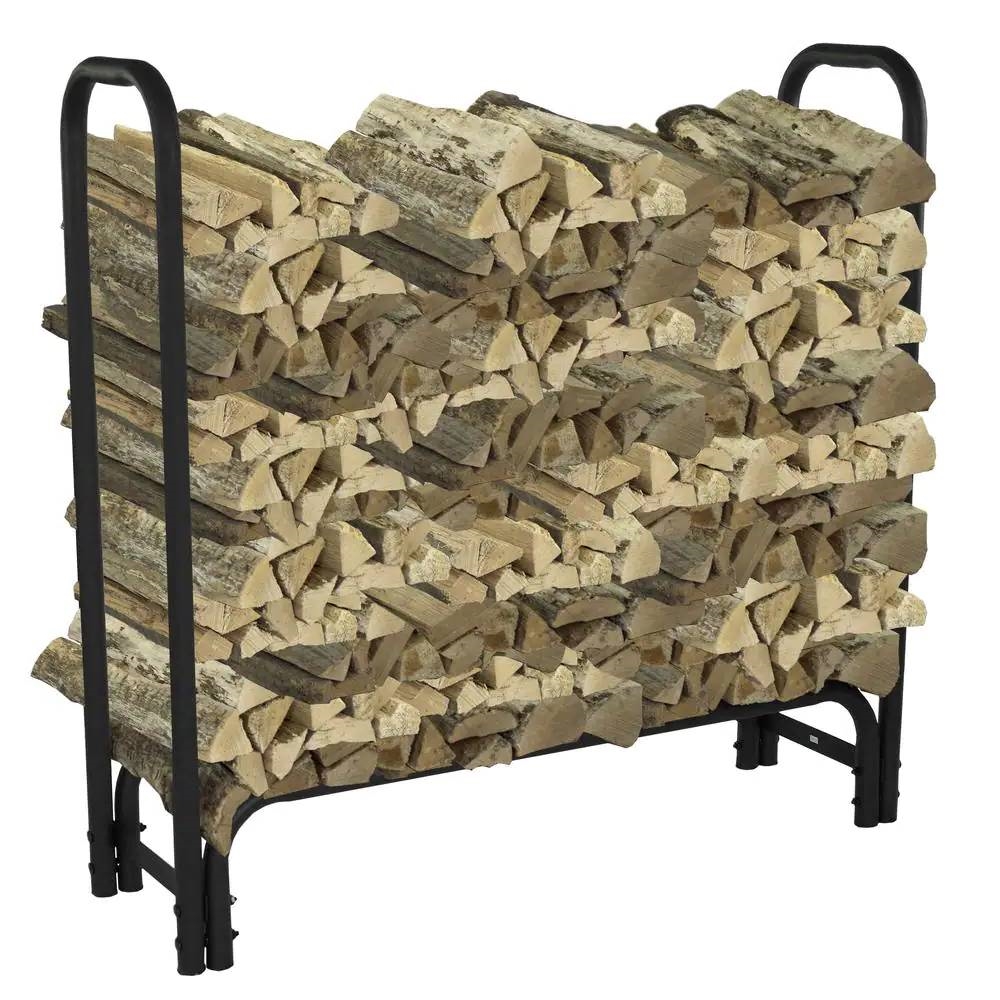 4-Ft Heavy Duty Steel Black Metal Firewood Rack – Easy to Assemble