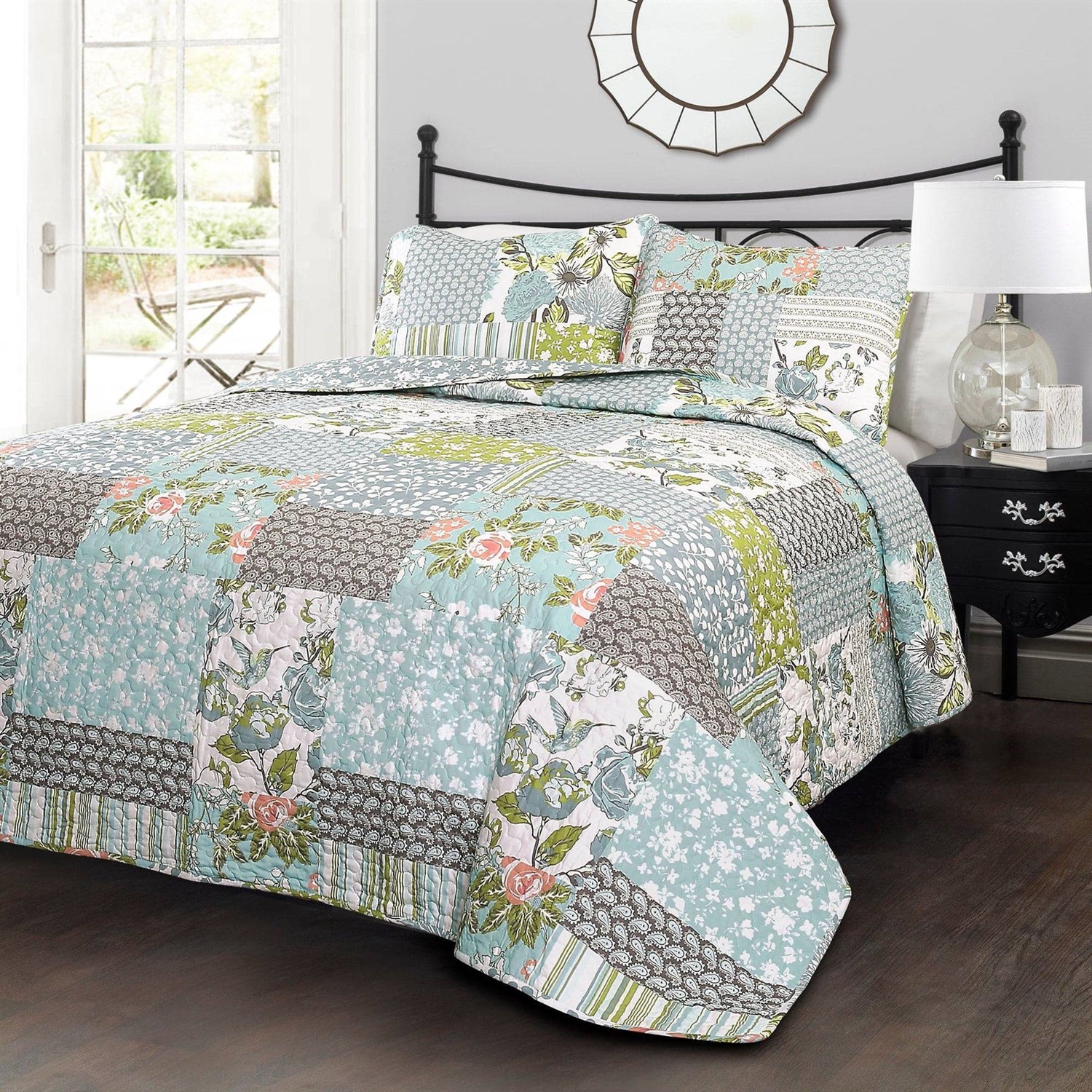 Full/Queen Boho Floral Blue Cotton Lightweight Quilt Set 730789281092| eBay
