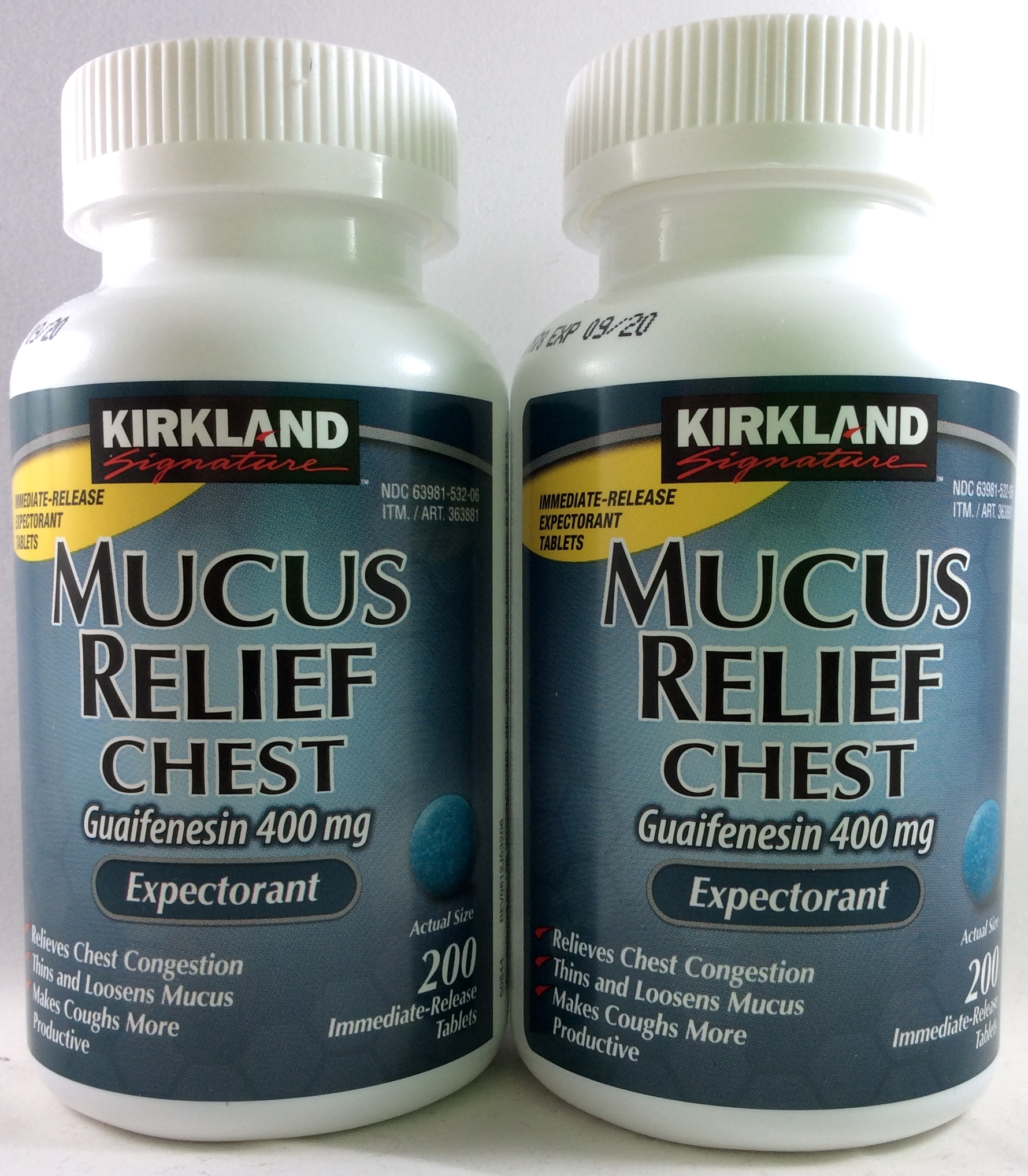 2pk Kirkland Signature Mucus Relief Chest 400mg Expectorant 200 Tablets