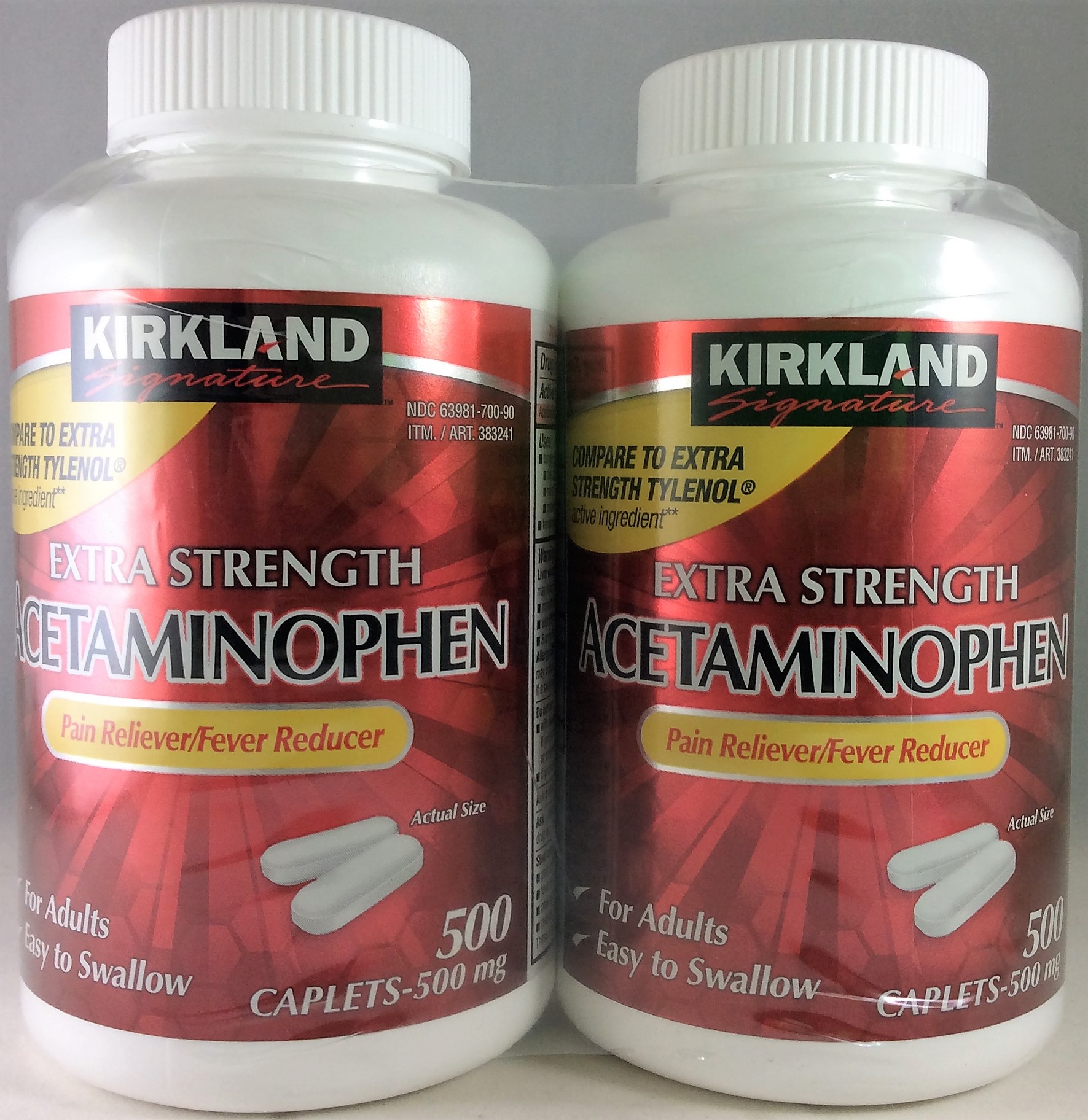 2 Pack Kirkland Signature Acetaminophen 500mg Caplets 2 x 500 Count