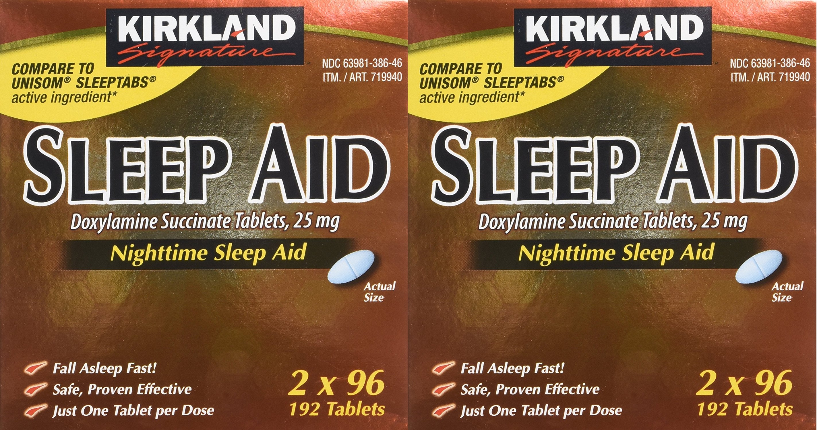 4 Pack Kirkland Signature Sleep Aid Doxylamine Succinate, 25mg 96