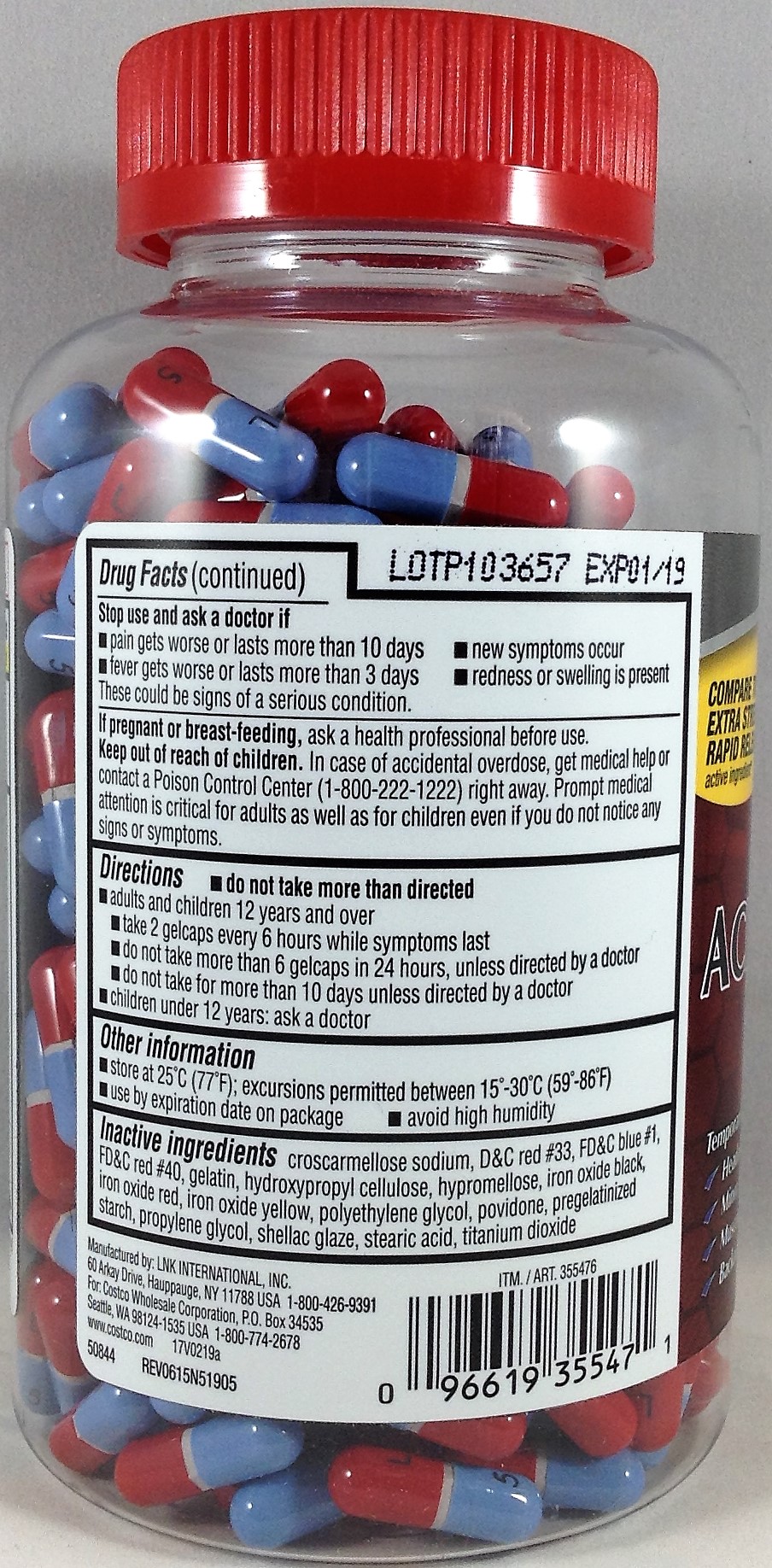 2 Pack Kirkland Extra Strength Rapid Release Acetaminophen 500 mg 400