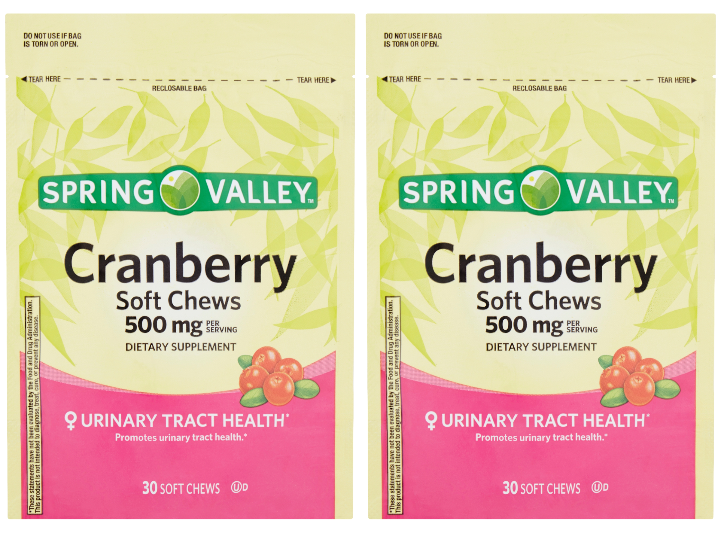 2pk Spring Valley Cranberry Soft Chews Dietary Supplement, 500mg 30