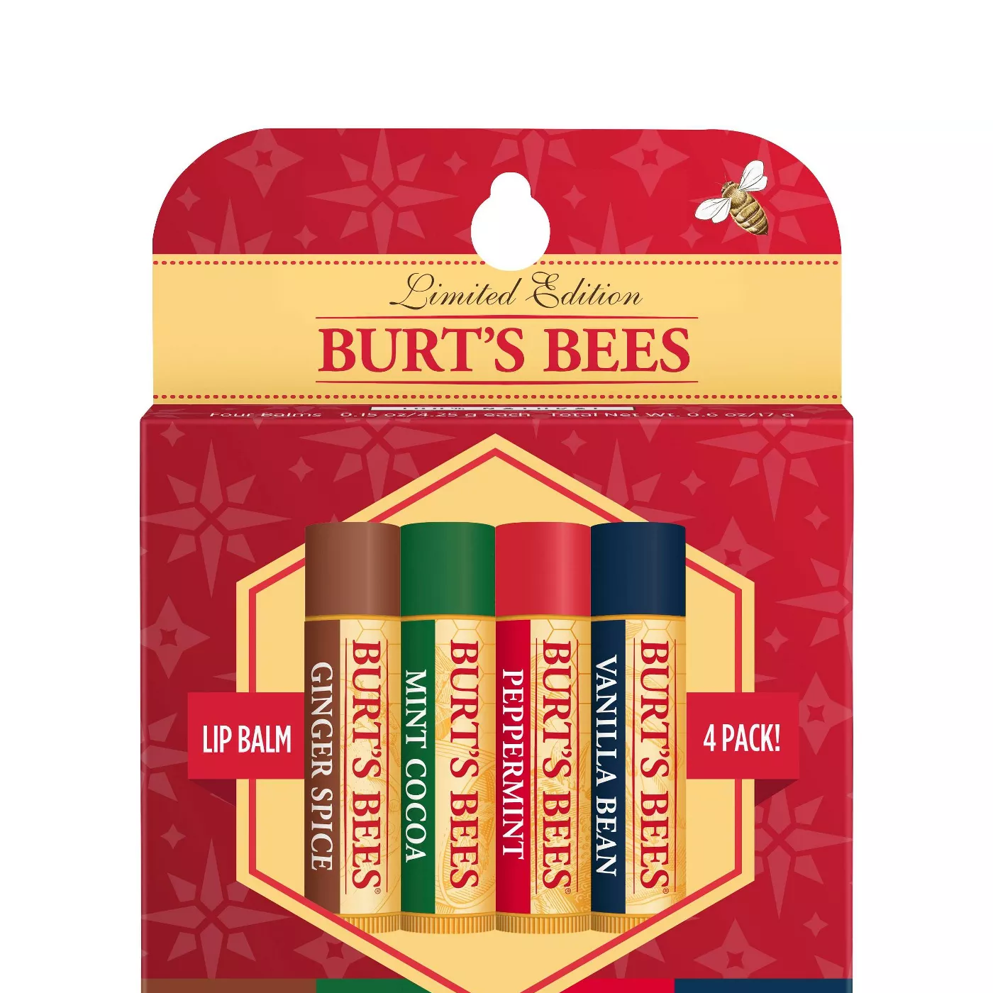 Burt's Bees Lip Balm 4ct Mint Cocoa, Peppermint Holiday Christmas