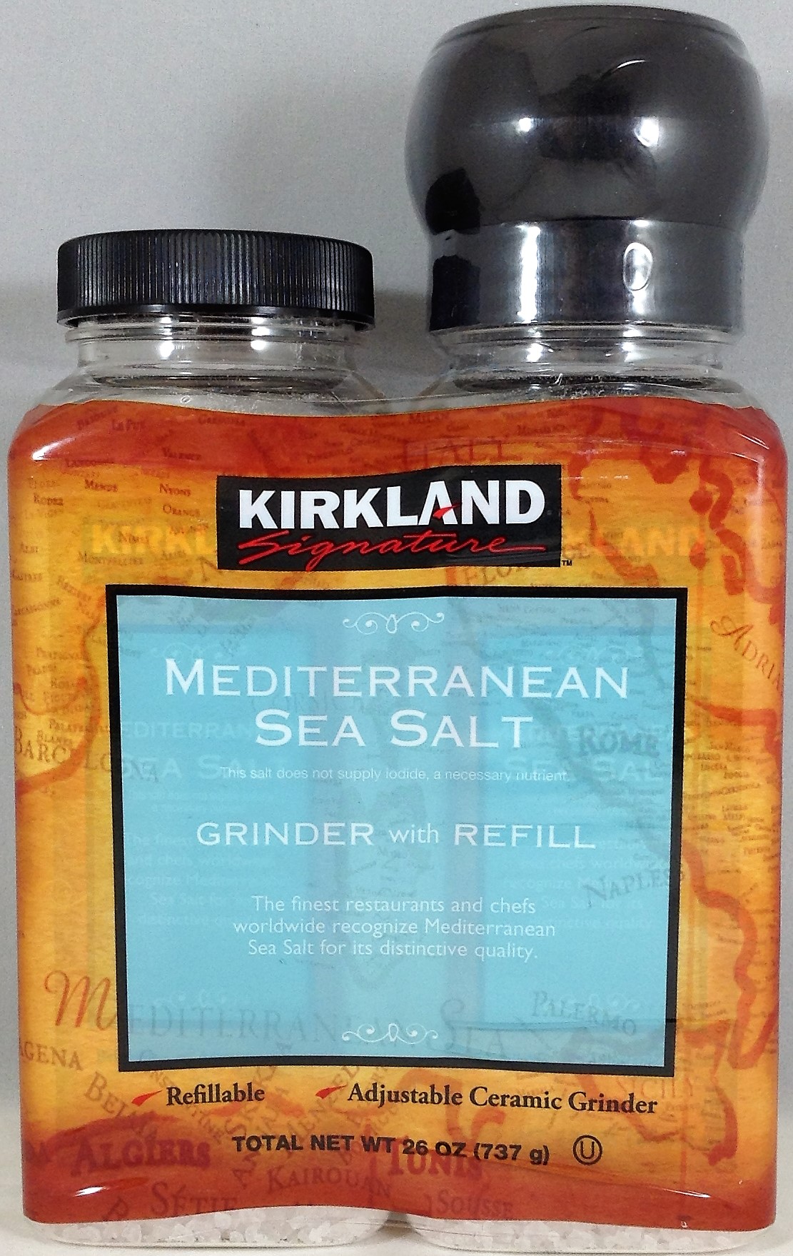 Kirkland Signature Mediterranean Sea Salt Grinder with Refill 26 oz