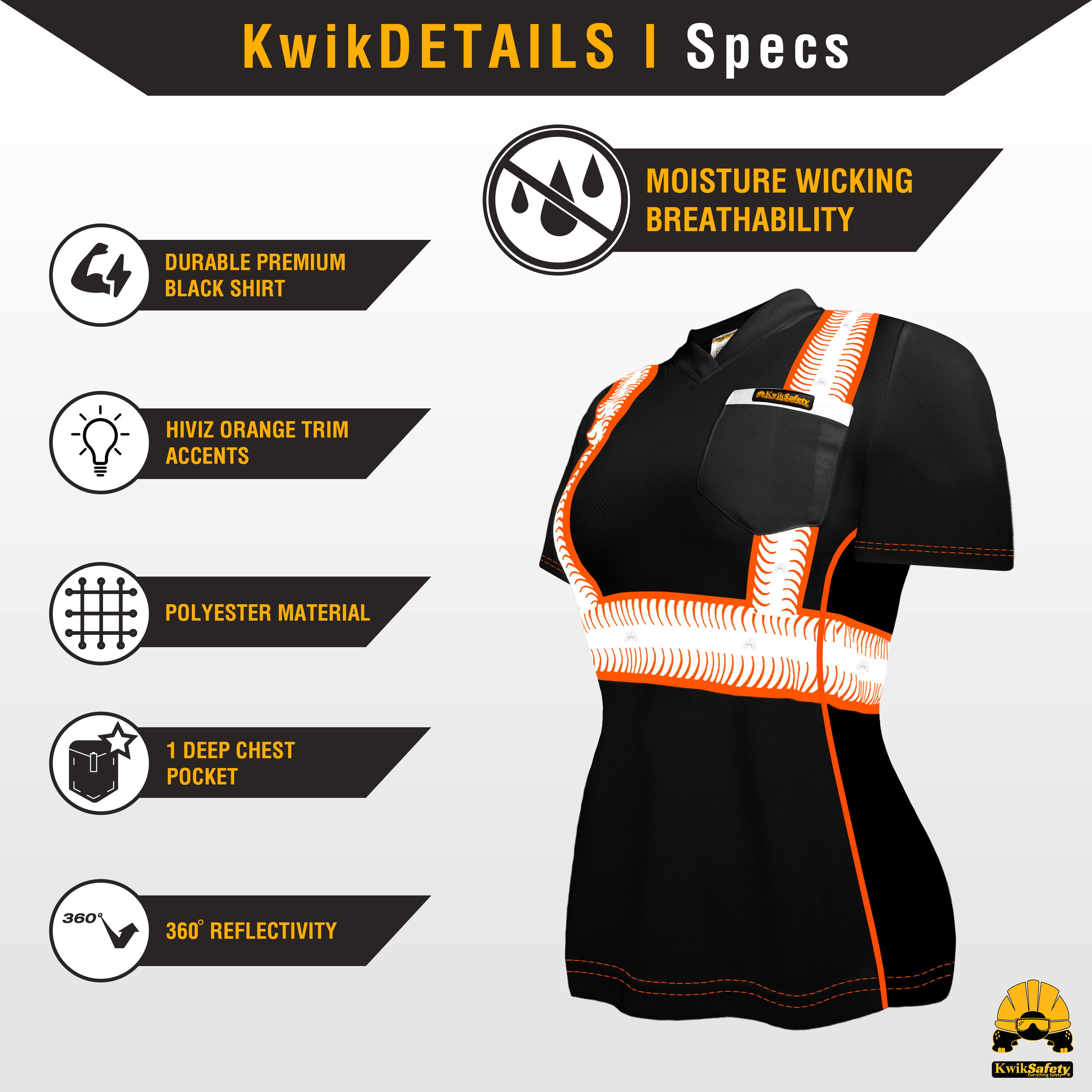 Camisa de seguridad de manga corta para mujer KwikSafety NEGRO VIXEN - Imagen 34 de 43