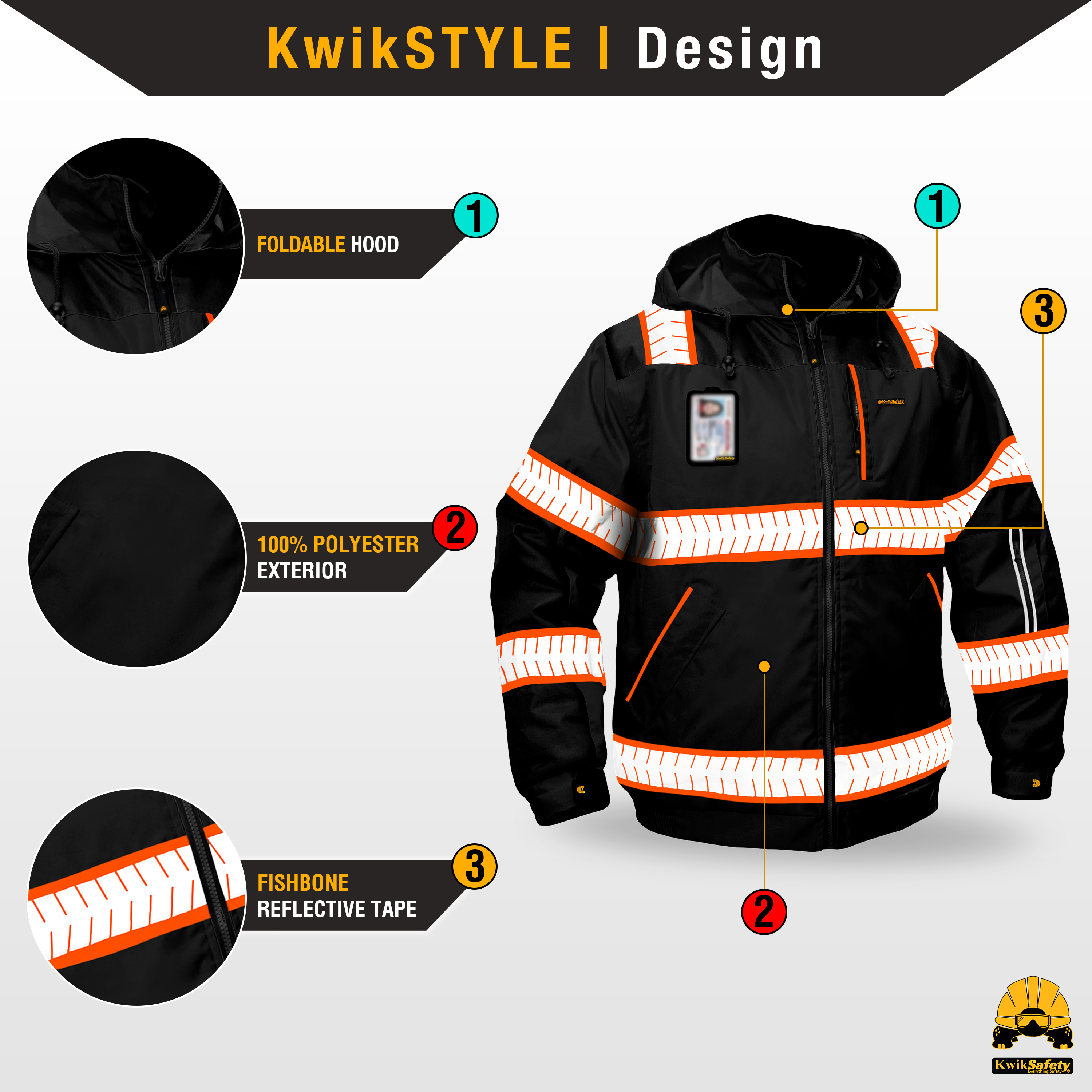KwikSafety BLACK ENFORCER Bomber Safety Jacket