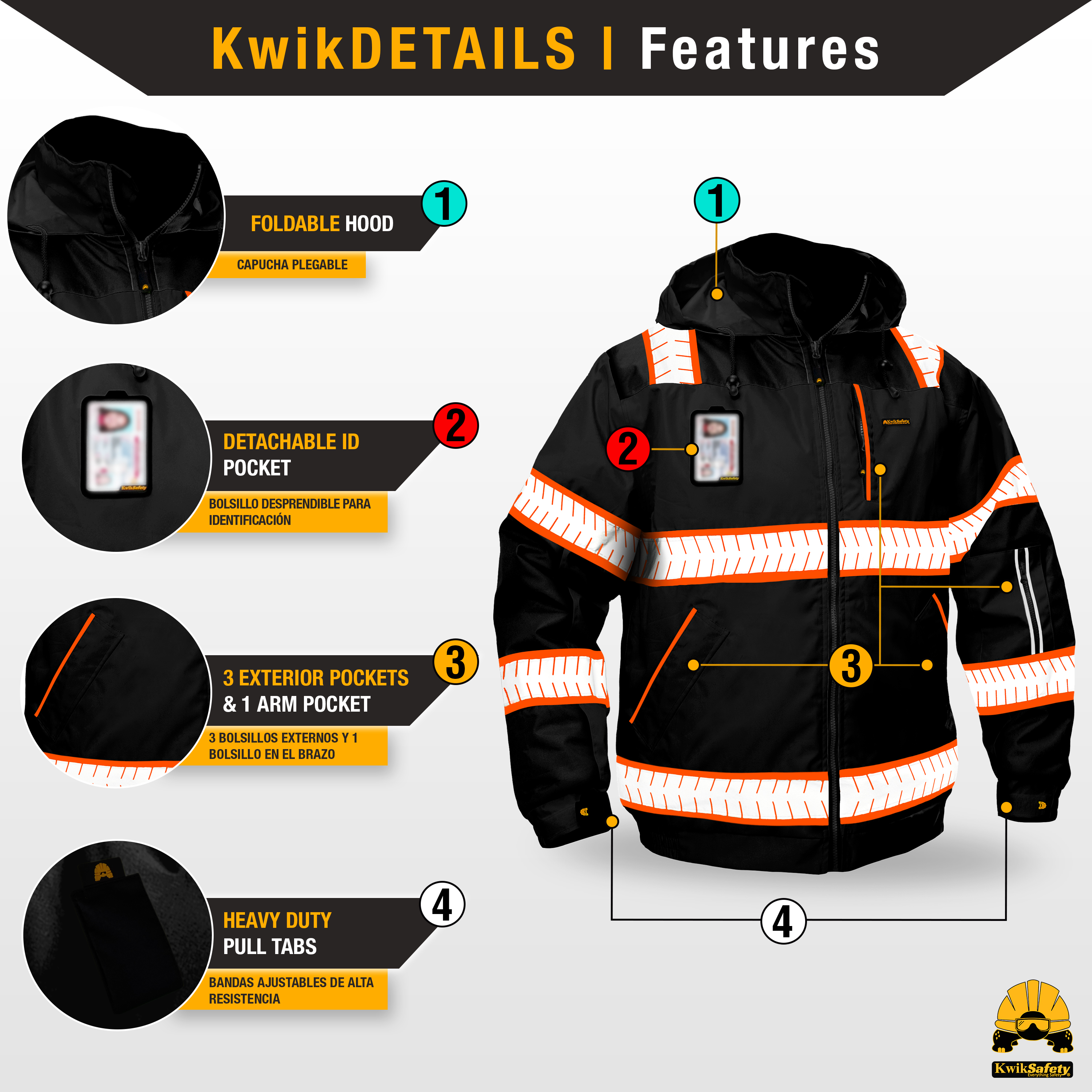 KwikSafety BLACK ENFORCER Bomber Safety Jacket
