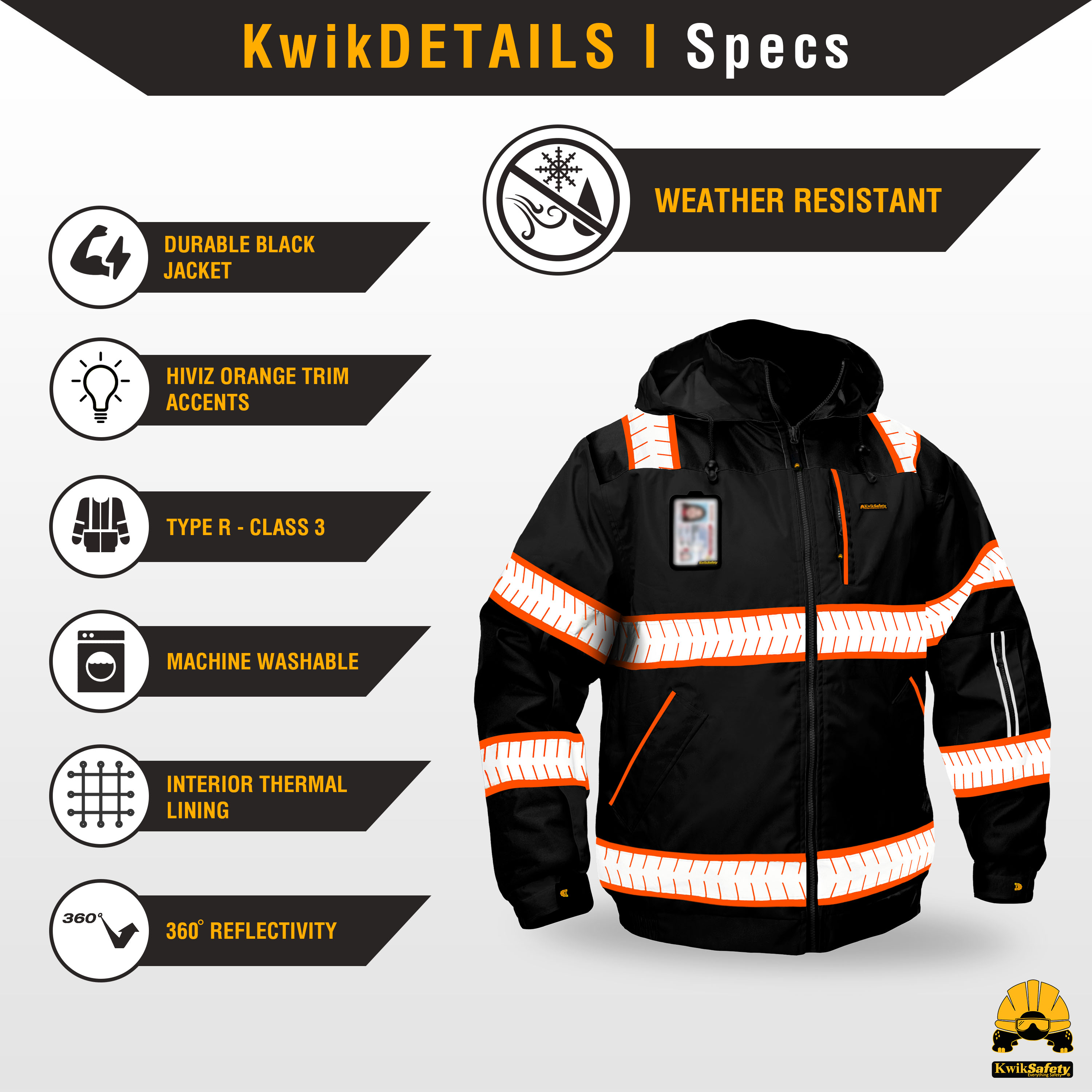 KwikSafety BLACK ENFORCER Bomber Safety Jacket