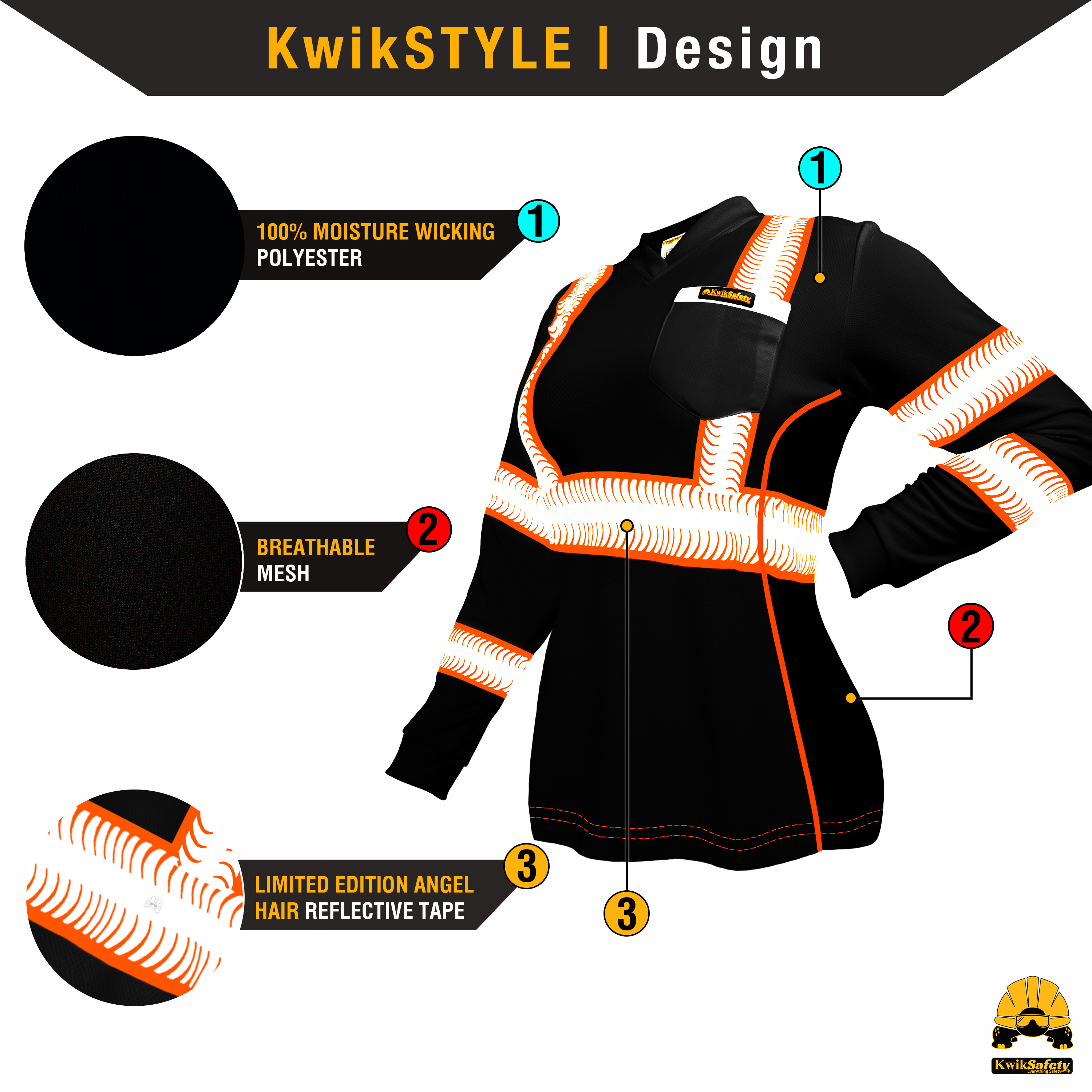 Camisa de seguridad de manga larga para mujer KwikSafety NEGRO VIXEN - Imagen 3 de 43
