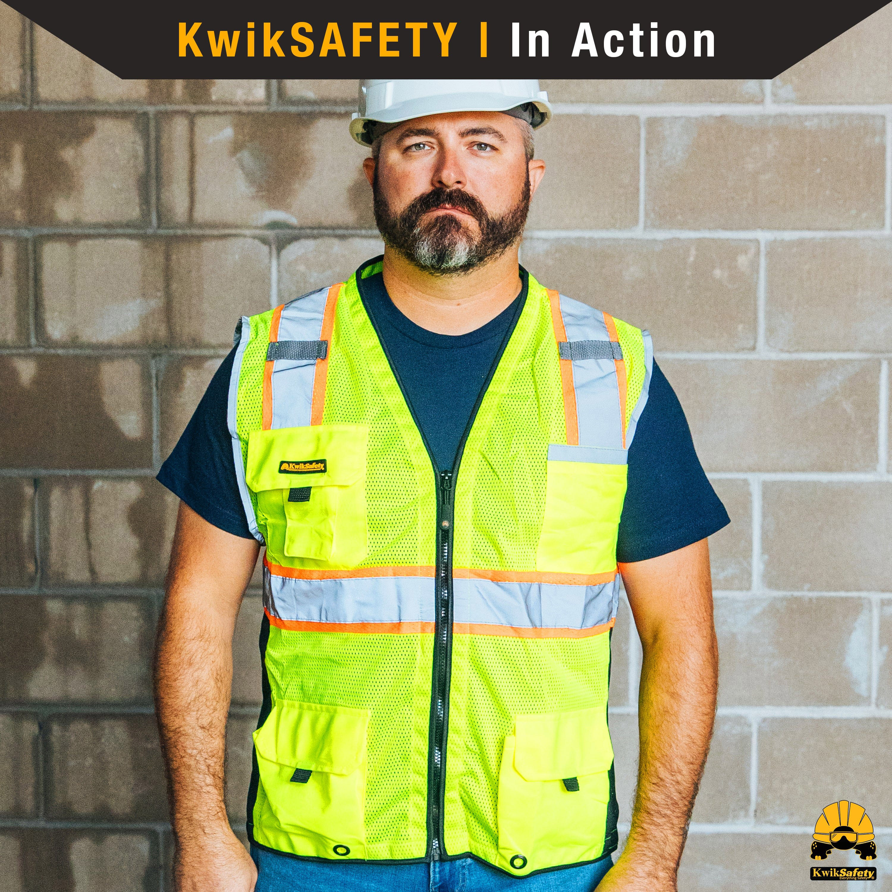 KwikSafety BIG KAHUNA Hi Vis reflektierende ANSI PPE Surveyor Klasse 2 Sicherheitsweste - Bild 9 von 25
