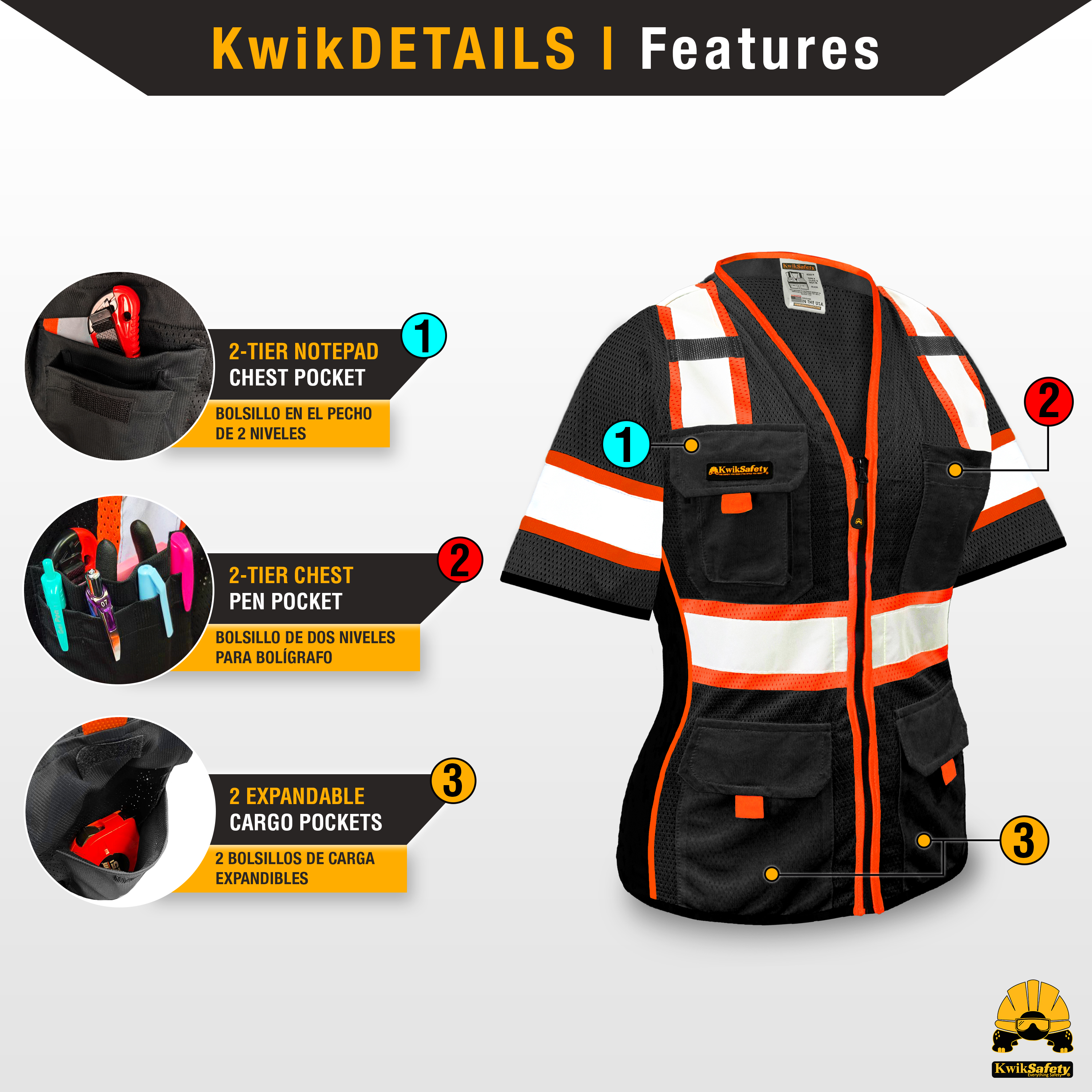 Chaleco de seguridad para mujer KwikSafety BLACK WIDOW (MANGAS) - Imagen 13 de 43