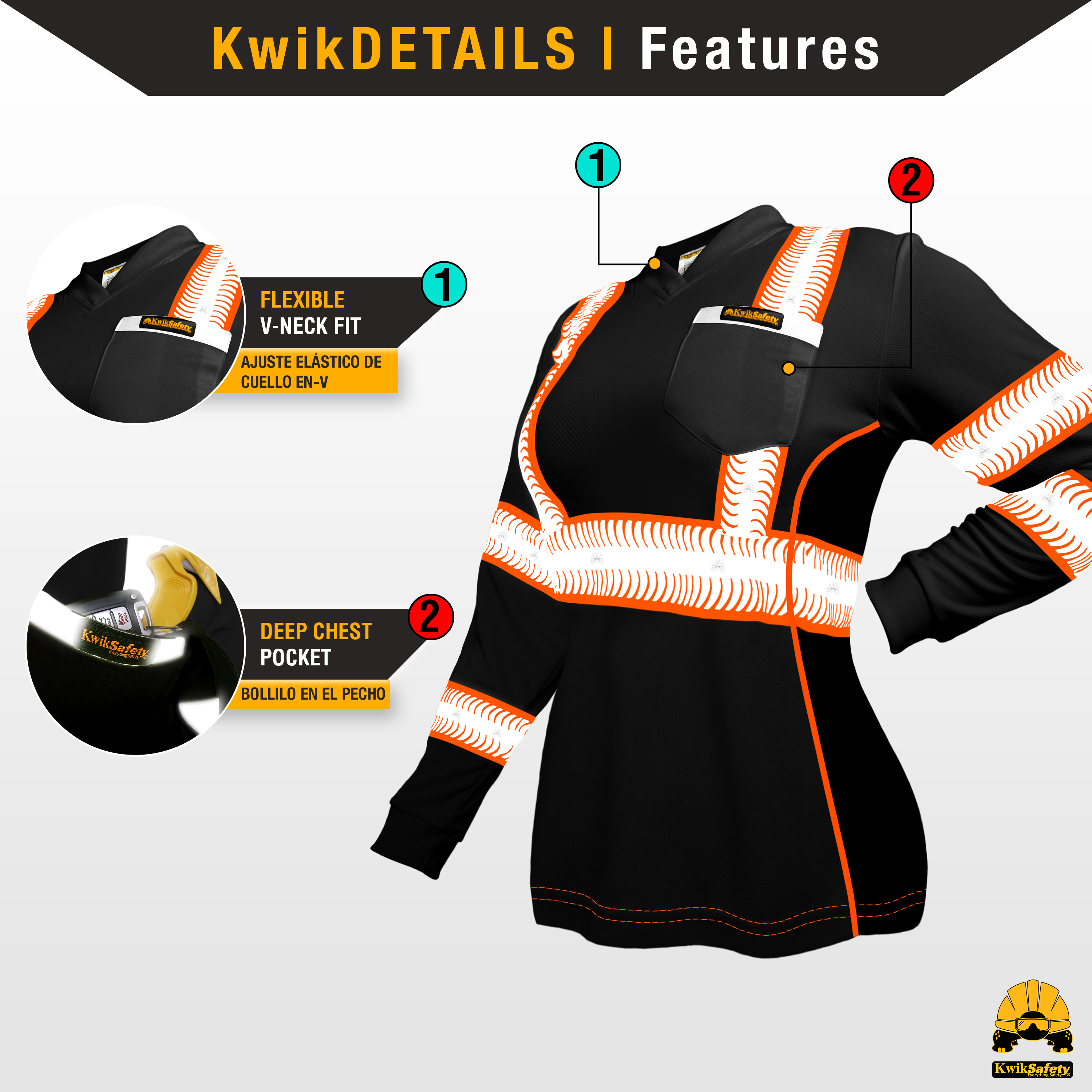Camisa de seguridad de manga larga para mujer KwikSafety NEGRO VIXEN - Imagen 12 de 43