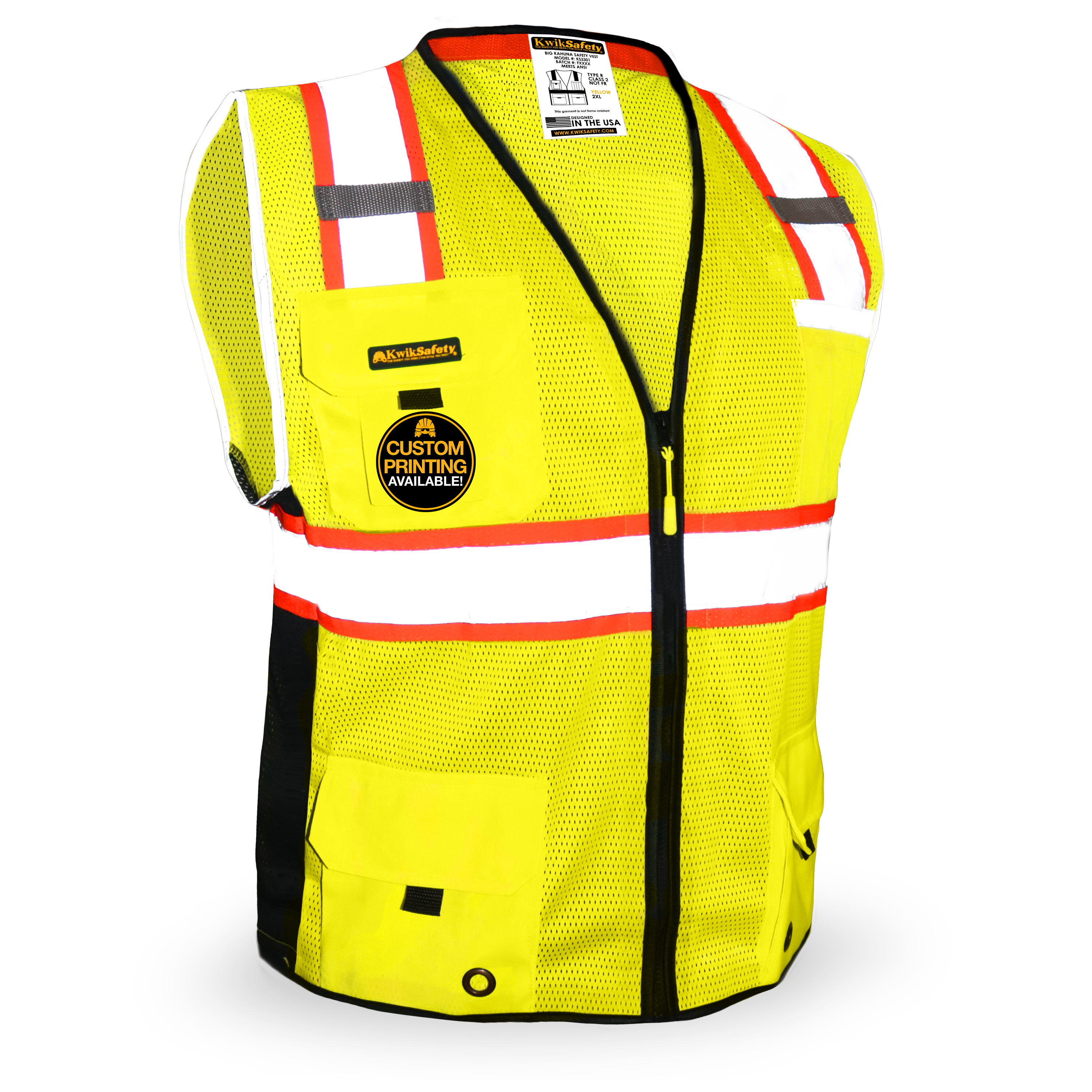 KwikSafety BIG KAHUNA Hi Vis reflektierende ANSI PPE Surveyor Klasse 2 Sicherheitsweste - Bild 10 von 25