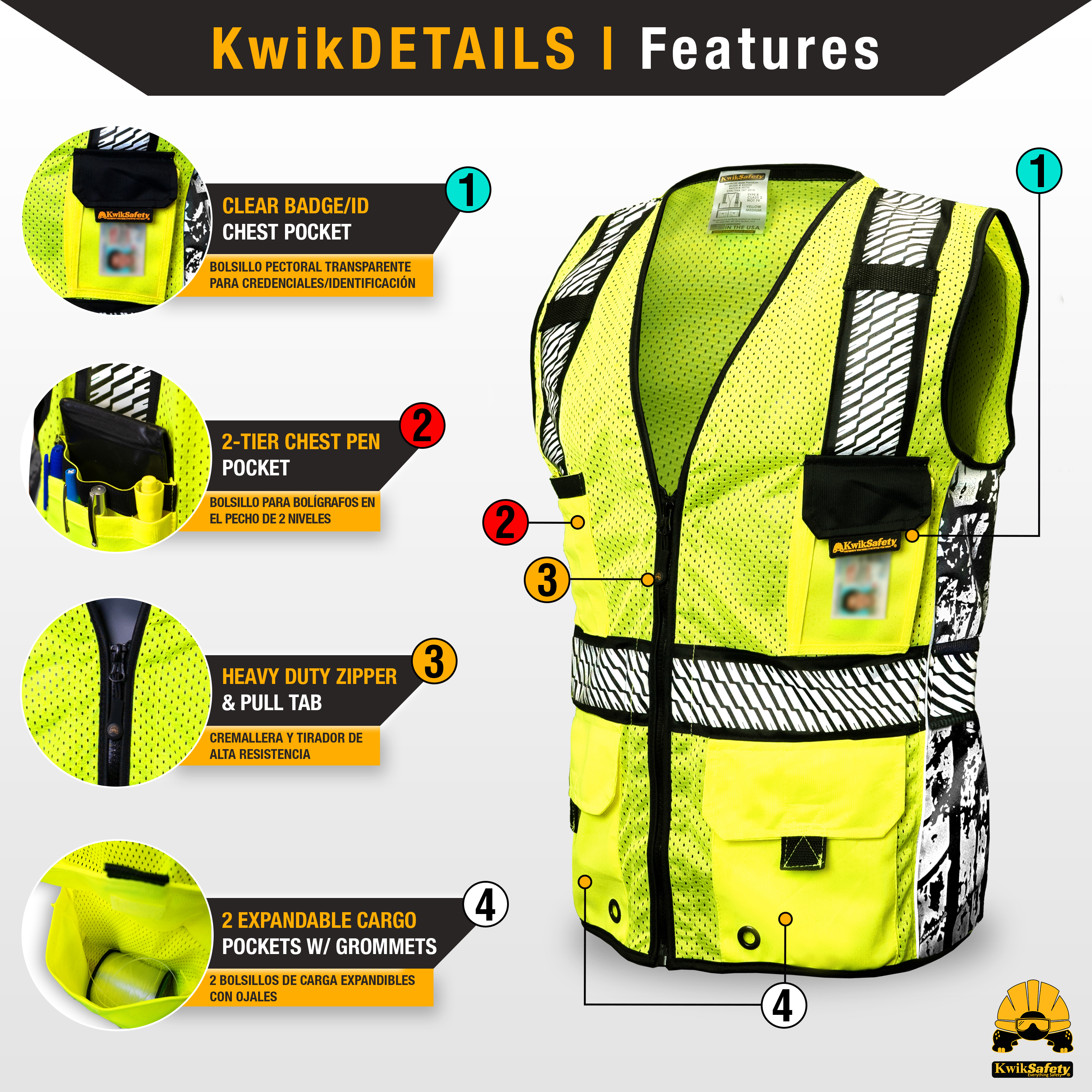 KwikSafety RoadBOSS PREMIUM | LKW Laufflächendesign | Hi Visibility Sicherheitsweste - Bild 12 von 13