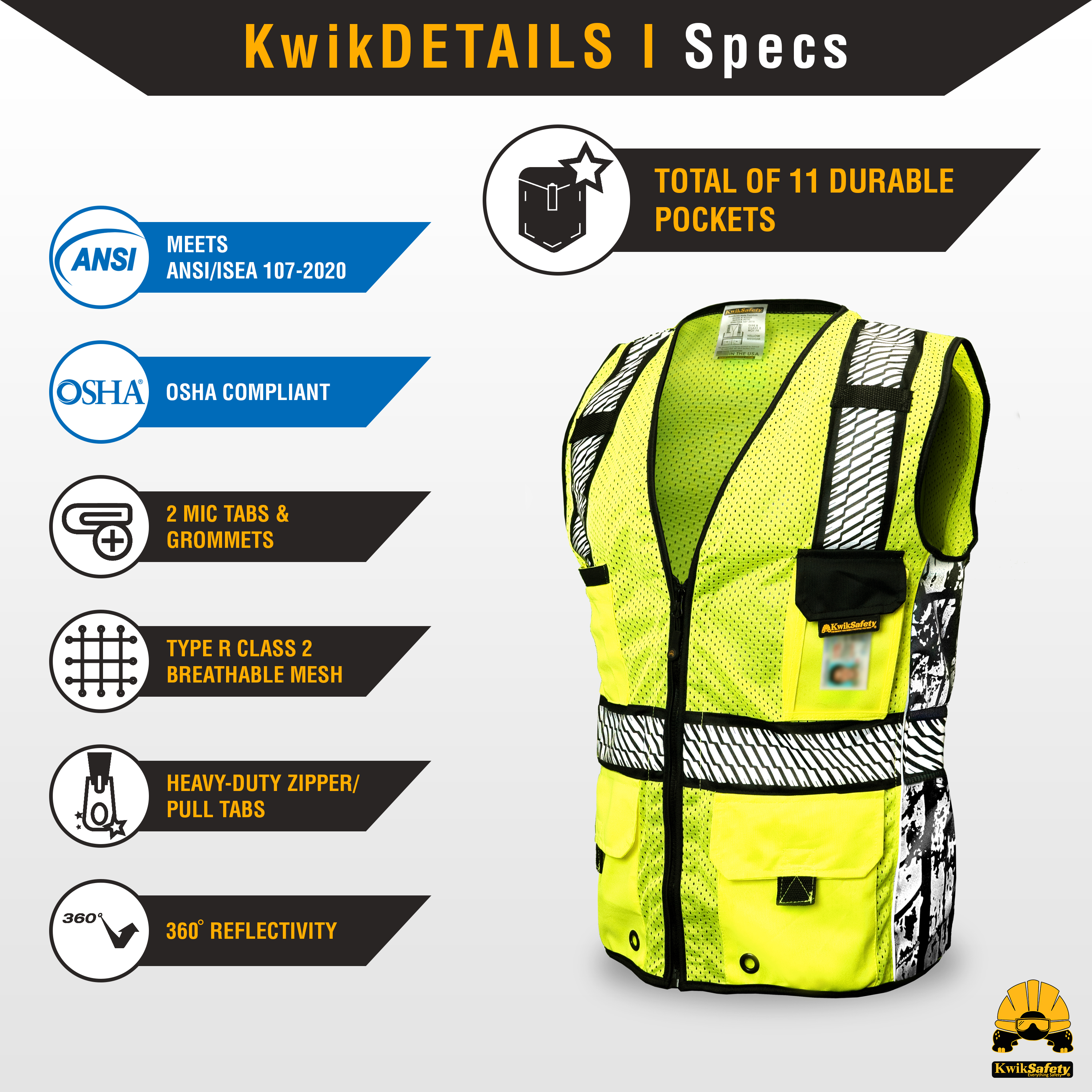 KwikSafety RoadBOSS PREMIUM | LKW Laufflächendesign | Hi Visibility Sicherheitsweste - Bild 13 von 13