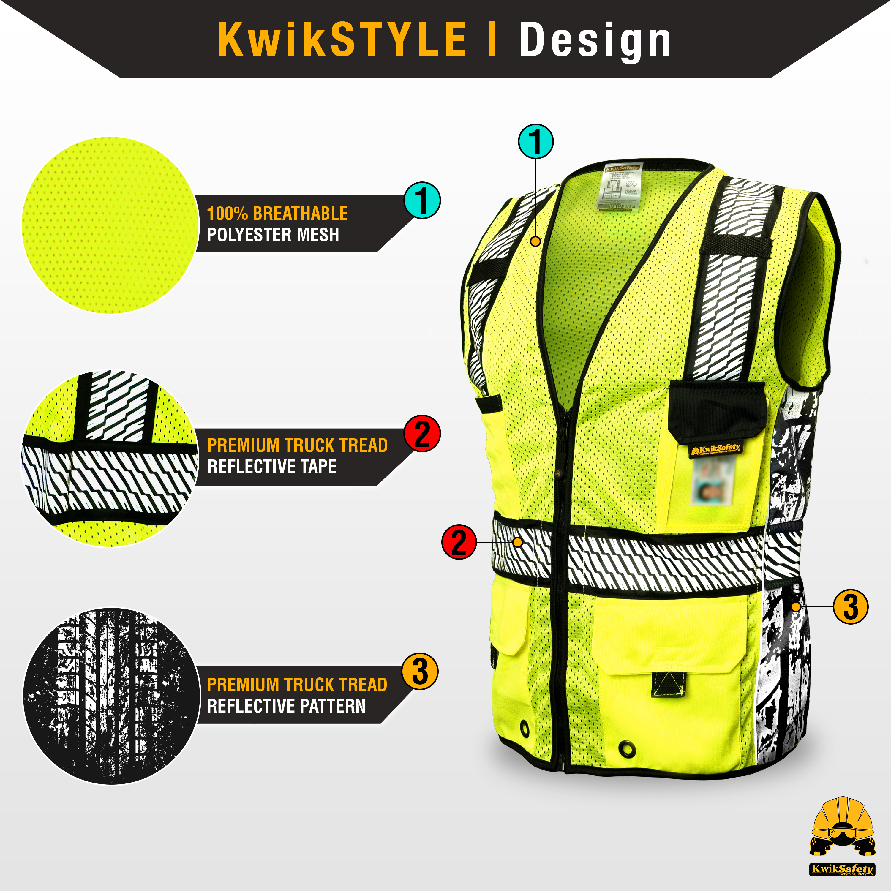 KwikSafety RoadBOSS PREMIUM | LKW Laufflächendesign | Hi Visibility Sicherheitsweste - Bild 10 von 13