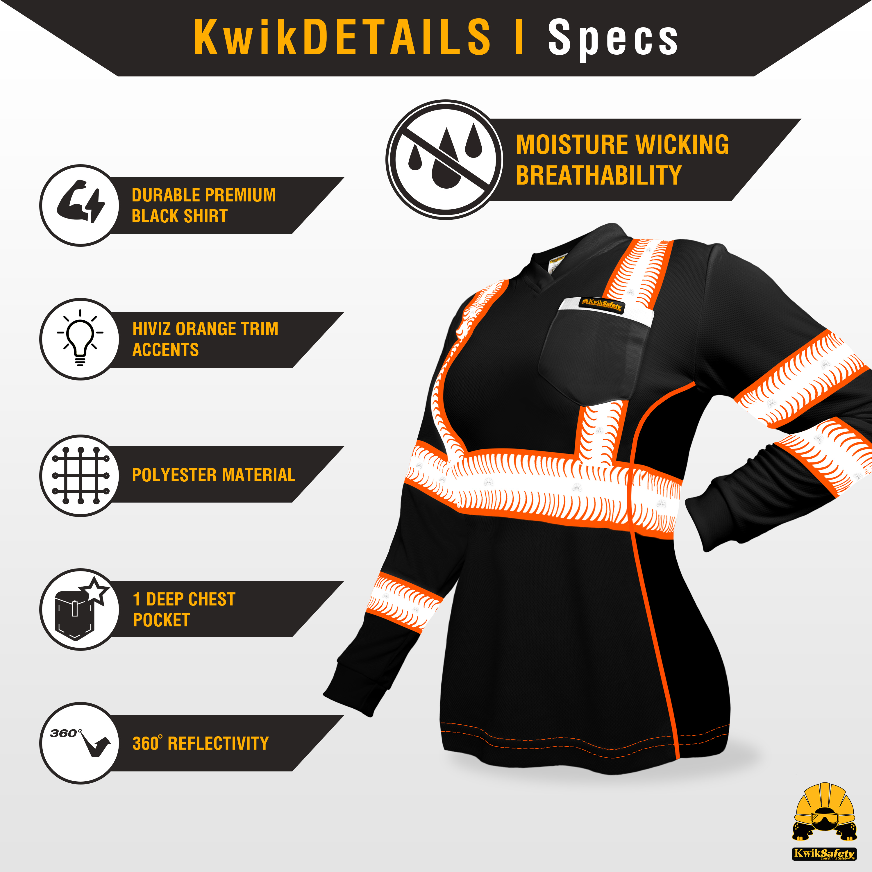 Camisa de seguridad de manga larga para mujer KwikSafety NEGRO VIXEN - Imagen 41 de 43