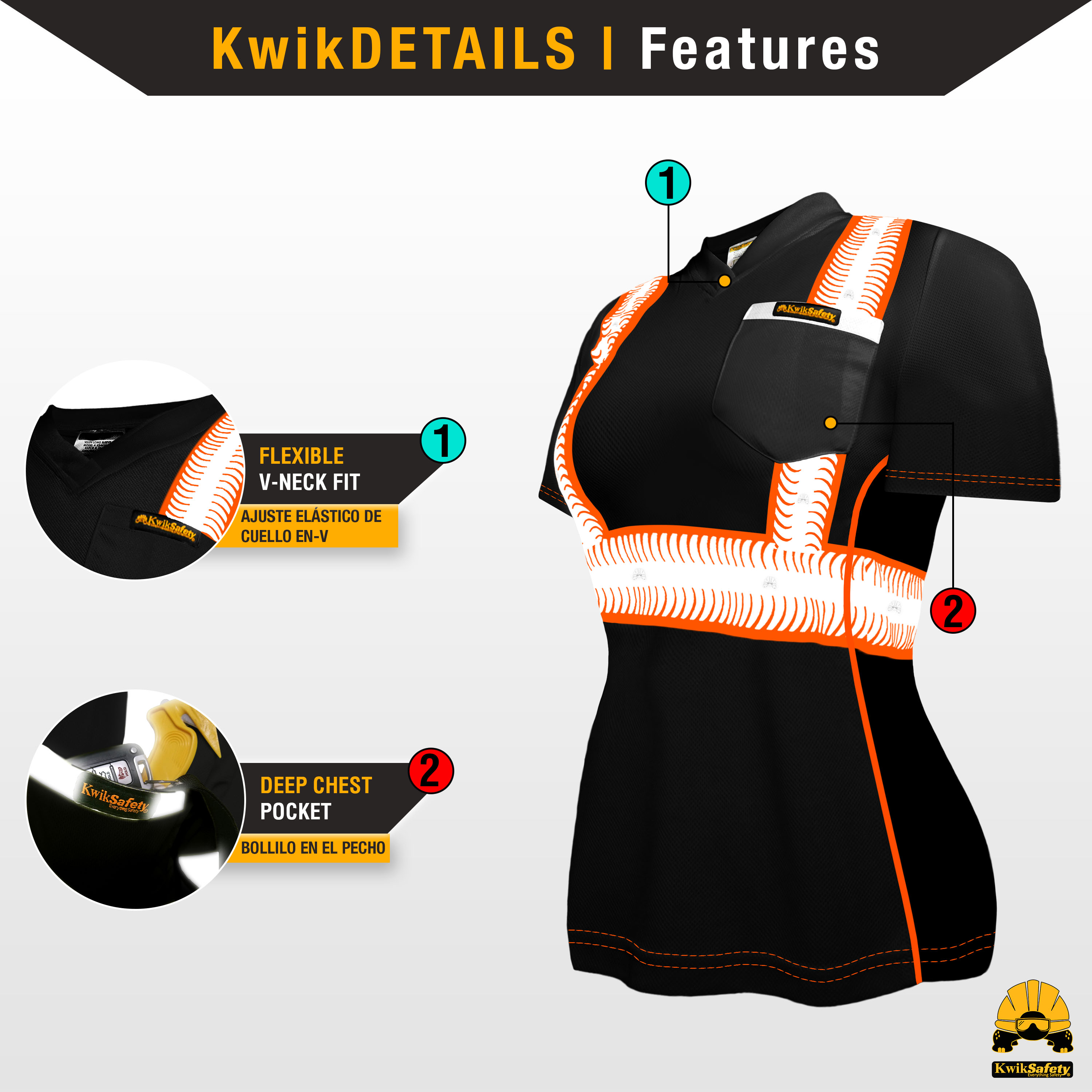 Camisa de seguridad de manga corta para mujer KwikSafety NEGRO VIXEN - Imagen 26 de 43