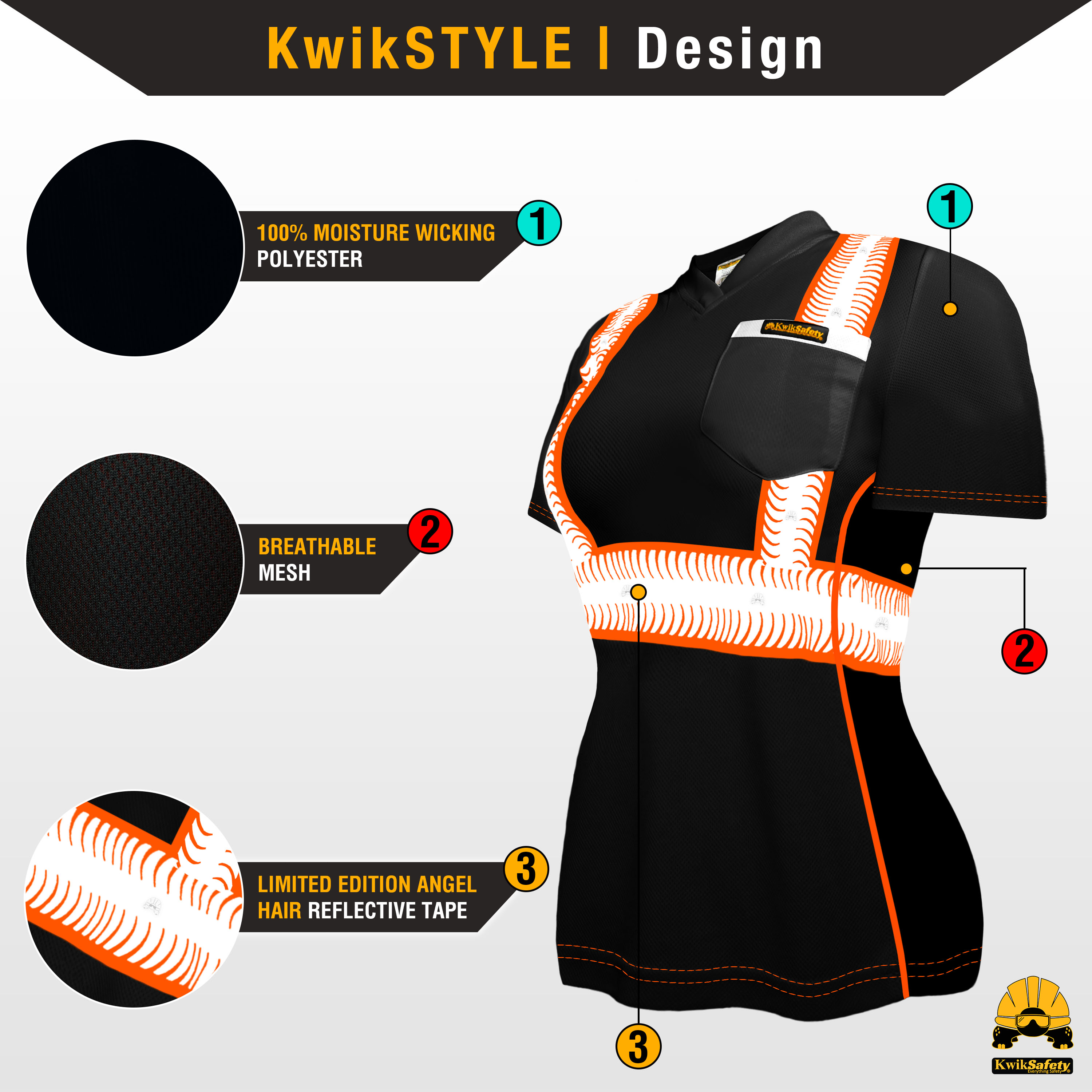 Camisa de seguridad de manga corta para mujer KwikSafety NEGRO VIXEN - Imagen 10 de 43