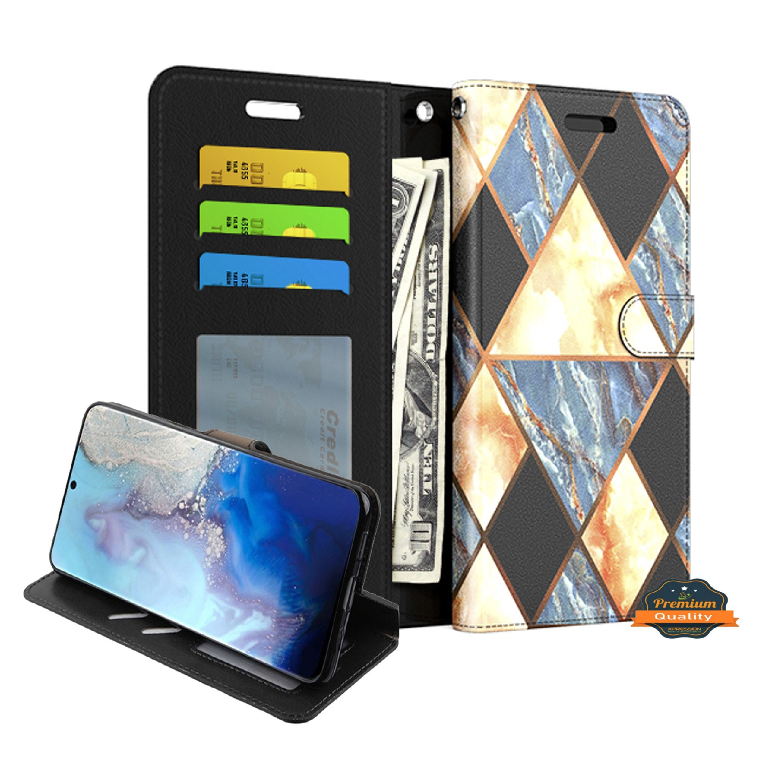 For Motorola Moto G Stylus 2021 Wallet Case Marble Leather Card Slot Flip Cover - Picture 9 of 29