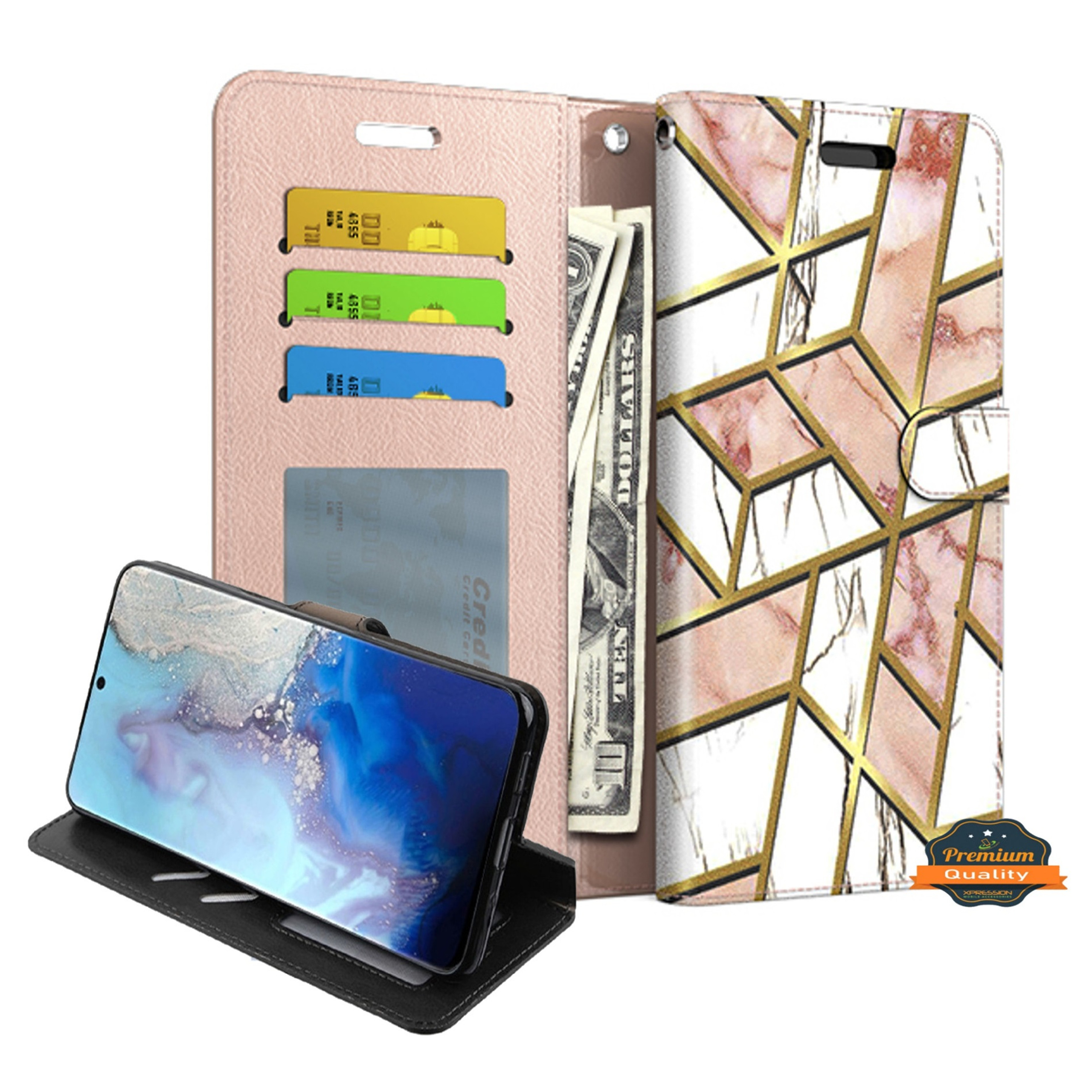 For Motorola Moto G Stylus 2021 Wallet Case Marble Leather Card Slot Flip Cover - Picture 16 of 29