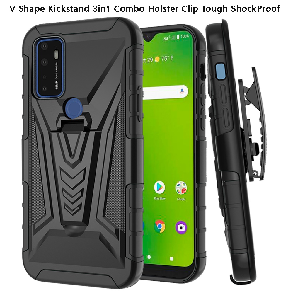 Funda híbrida con clip de cinturón giratorio para Cricket Dream 5G 3 en 1 - Imagen 9 de 29