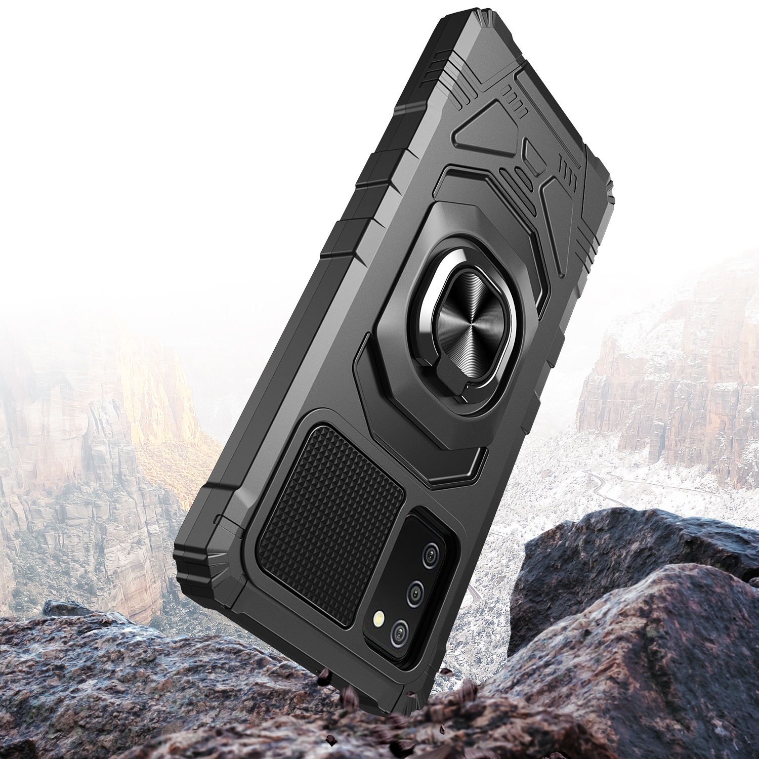 For Samsung Galaxy A02S Hybrid Dual Layer w/ Rotate Ring Stand Rugged Case Cover