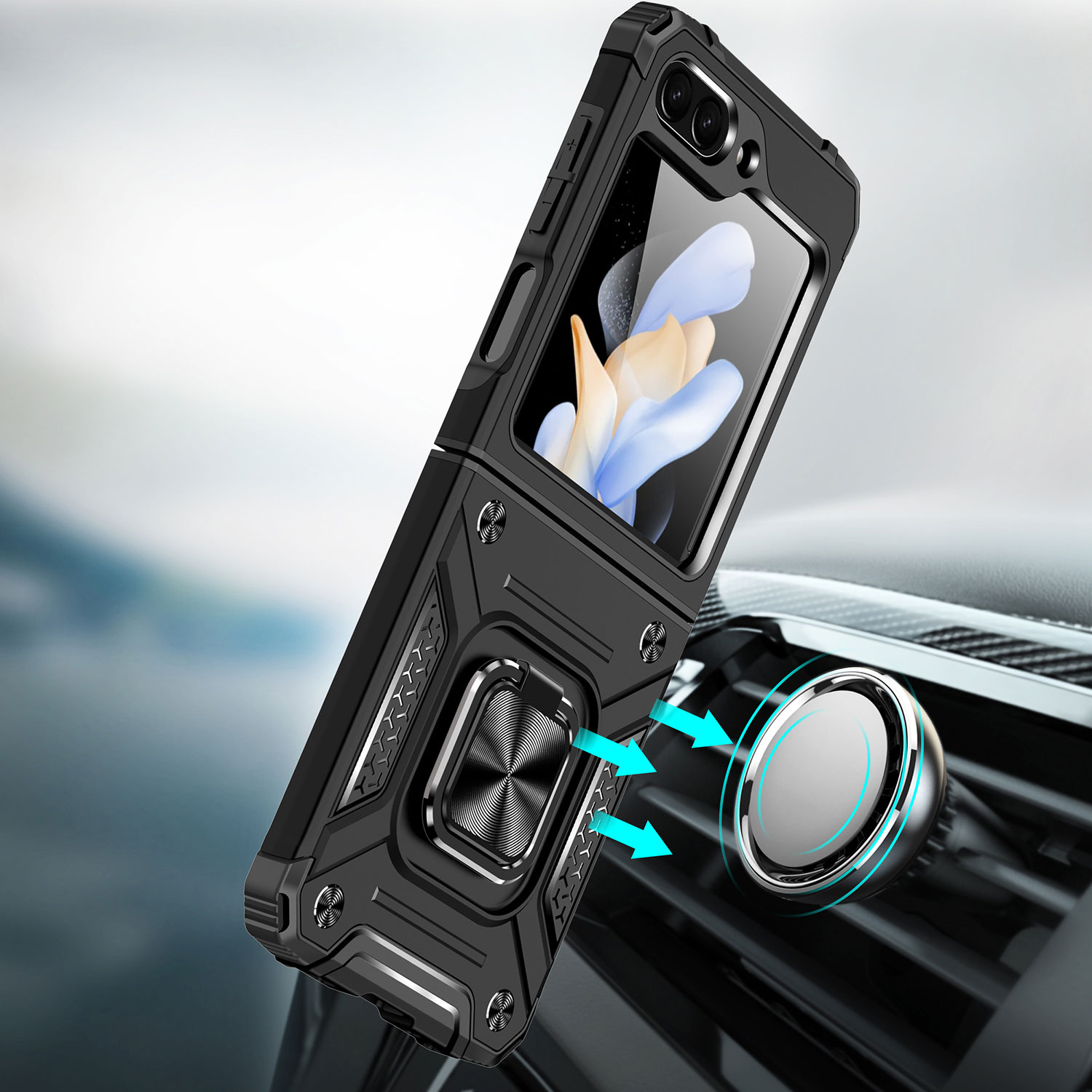 For Samsung Galaxy Z Flip 6 Armor TPU PC Hybrid Ring Holder Kickstand Case Cover - Picture 4 of 42
