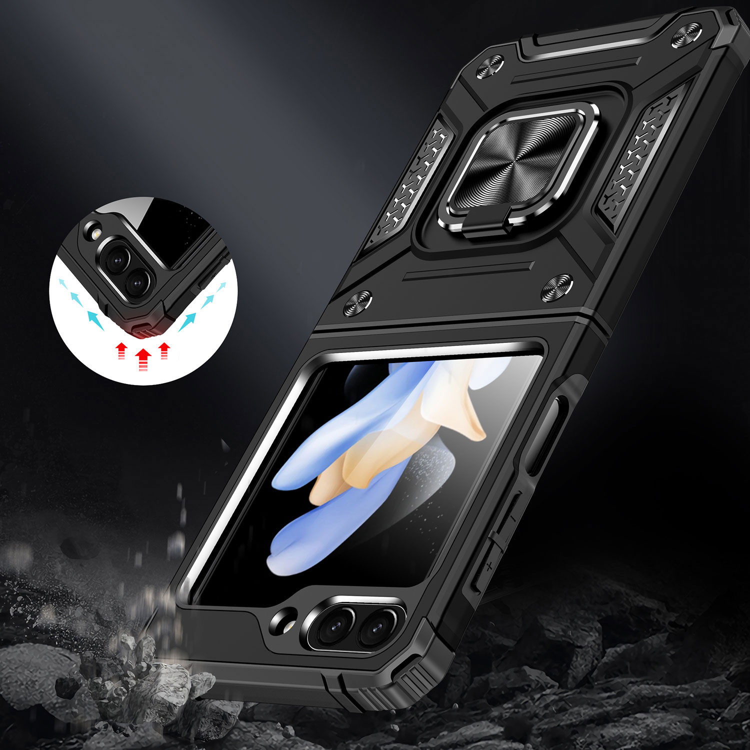 For Samsung Galaxy Z Flip 6 Armor TPU PC Hybrid Ring Holder Kickstand Case Cover - Picture 2 of 42