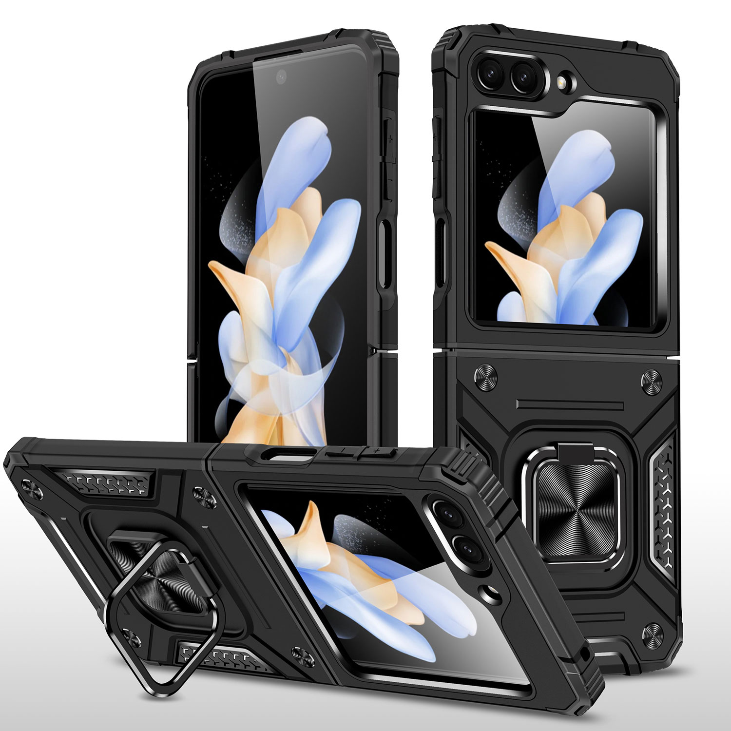 For Samsung Galaxy Z Flip 6 Armor TPU PC Hybrid Ring Holder Kickstand Case Cover - Picture 3 of 42