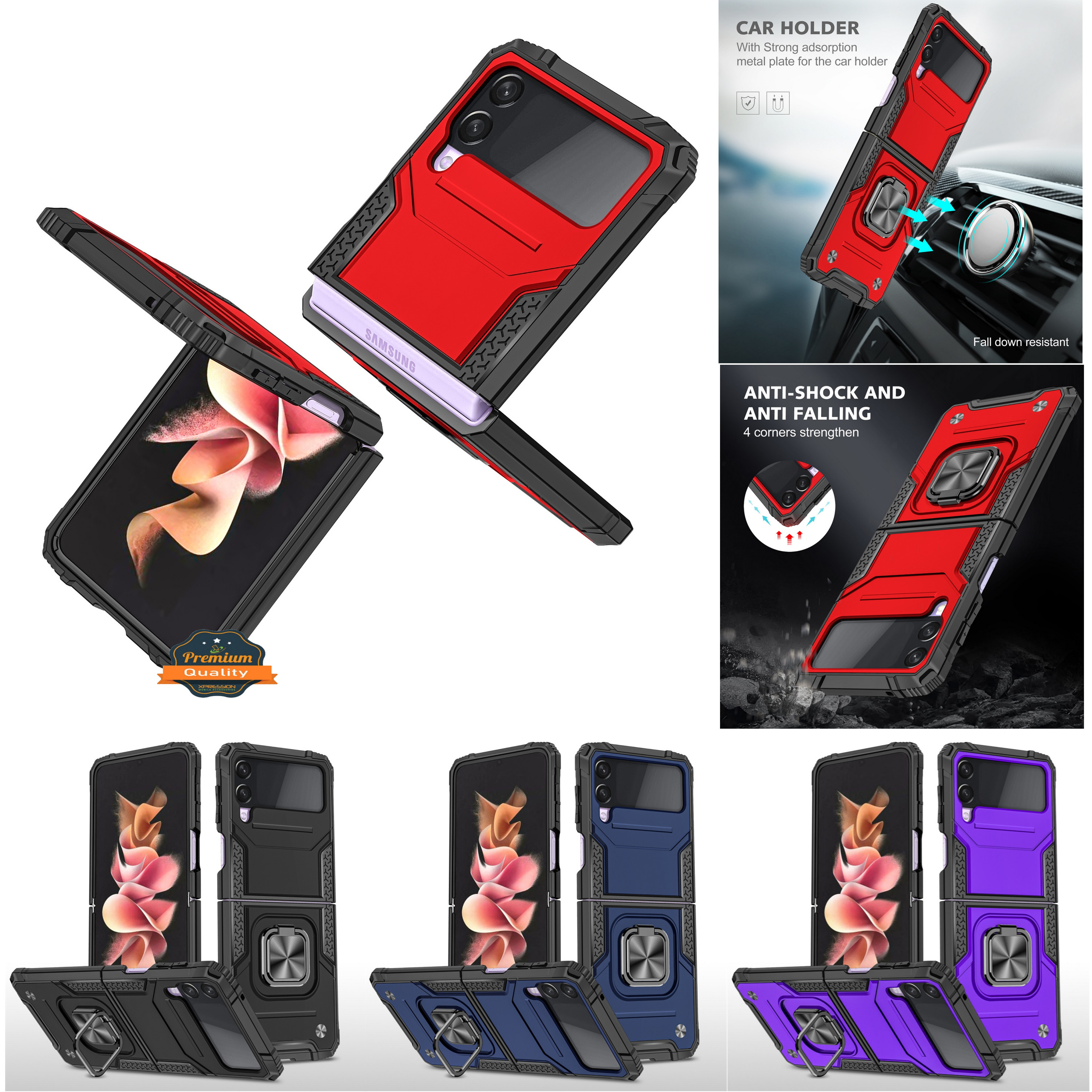 For Samsung Galaxy Z Flip 6 Armor TPU PC Hybrid Ring Holder Kickstand Case Cover - Picture 1 of 42